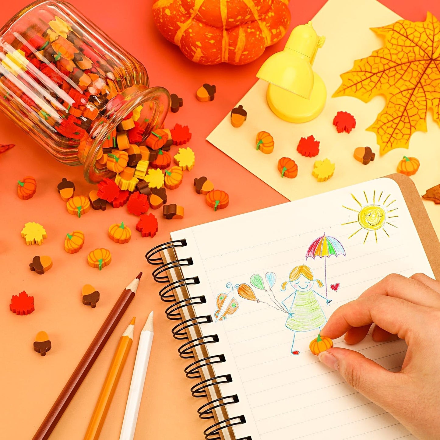 JUNEBRUSHS Fall Mini Erasers – 150 Pcs Thanksgiving Classroom Prizes & Party Favors