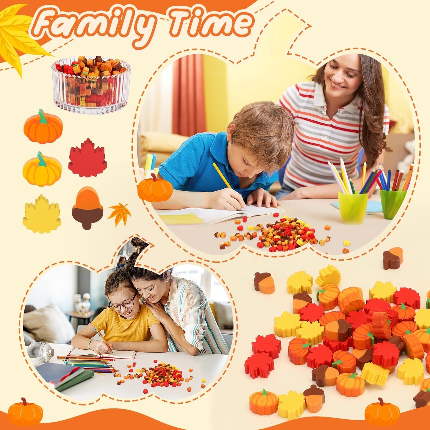 JUNEBRUSHS Fall Mini Erasers – 150 Pcs Thanksgiving Classroom Prizes & Party Favors