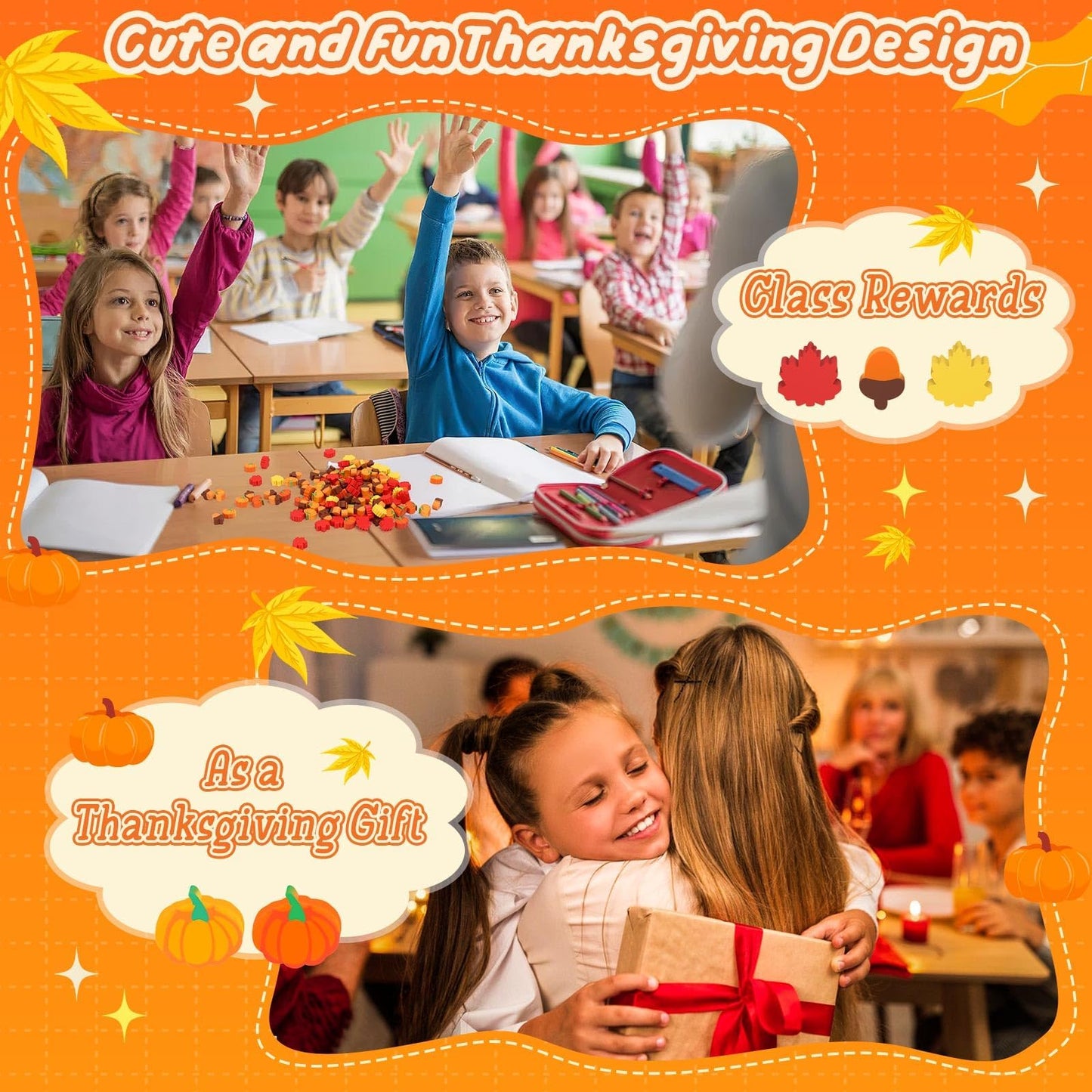 JUNEBRUSHS Fall Mini Erasers – 150 Pcs Thanksgiving Classroom Prizes & Party Favors