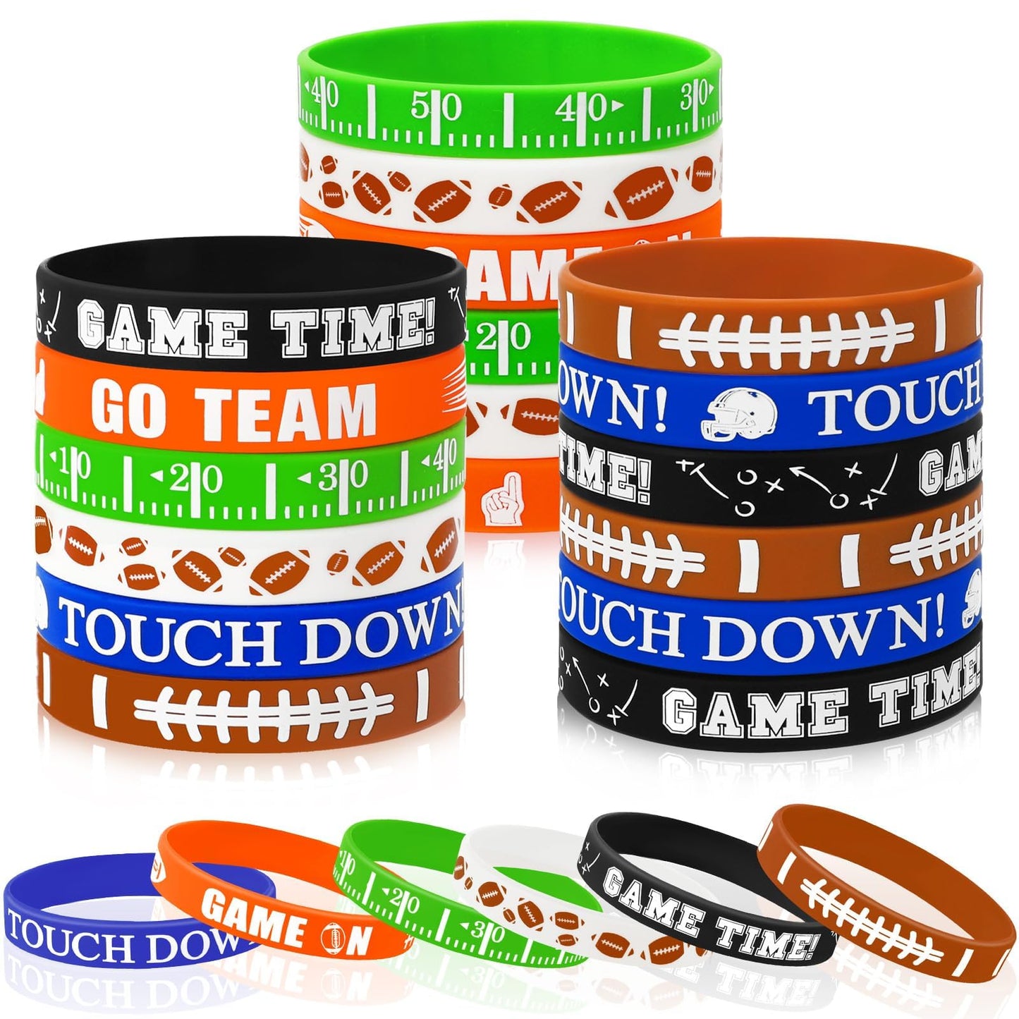 JUNEBRUSHS 42pcs Football Silicone Bracelets - 6 Designs for Parties and Gifts