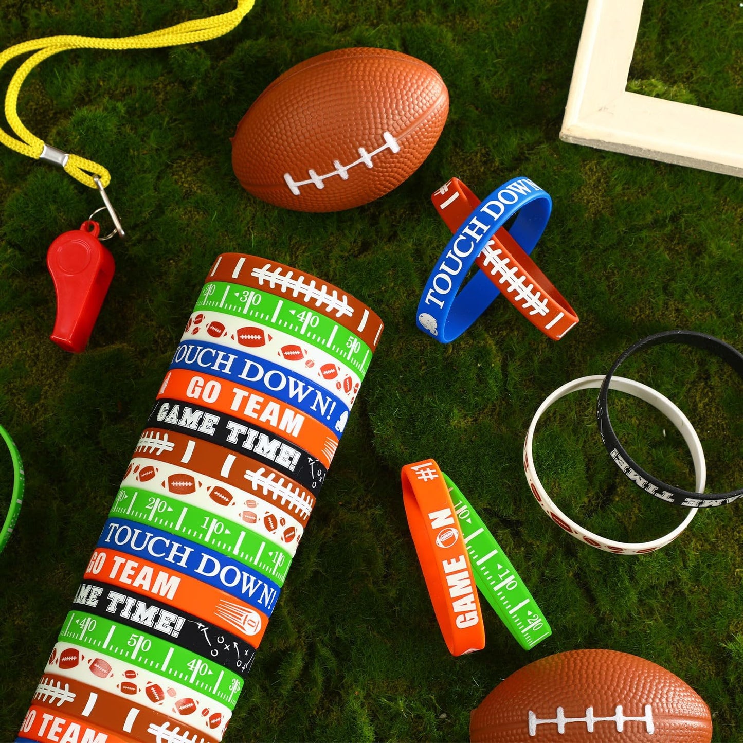 JUNEBRUSHS 42pcs Football Silicone Bracelets - 6 Designs for Parties and Gifts