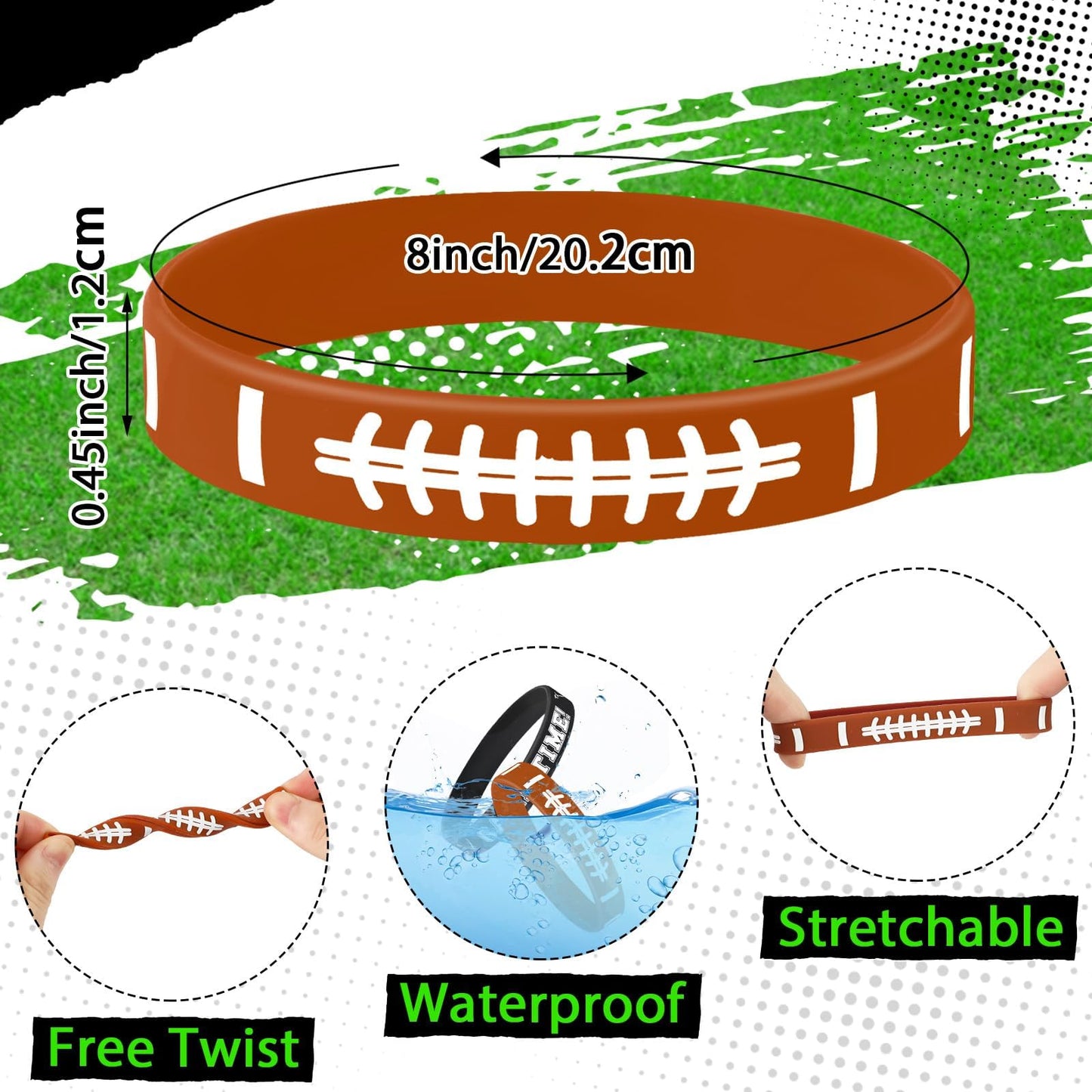 JUNEBRUSHS 42pcs Football Silicone Bracelets - 6 Designs for Parties and Gifts