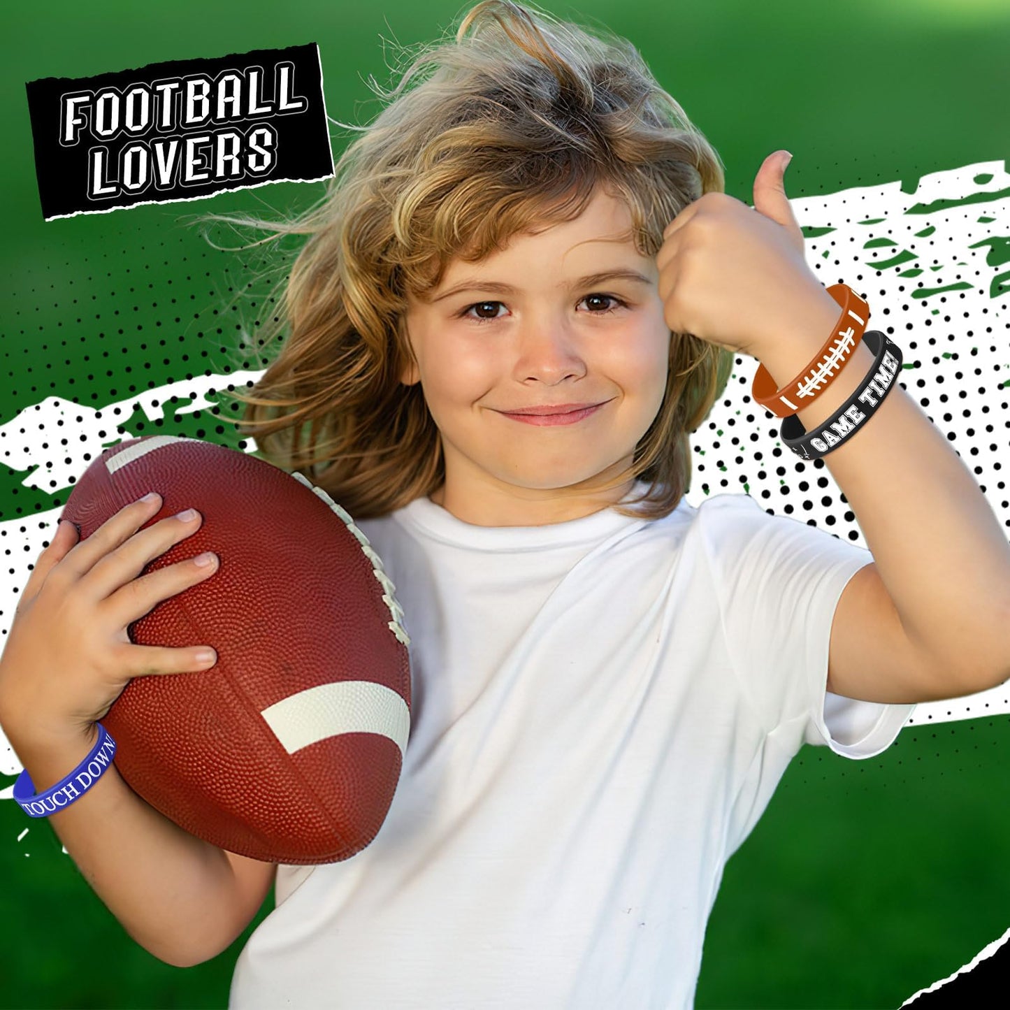 JUNEBRUSHS 42pcs Football Silicone Bracelets - 6 Designs for Parties and Gifts
