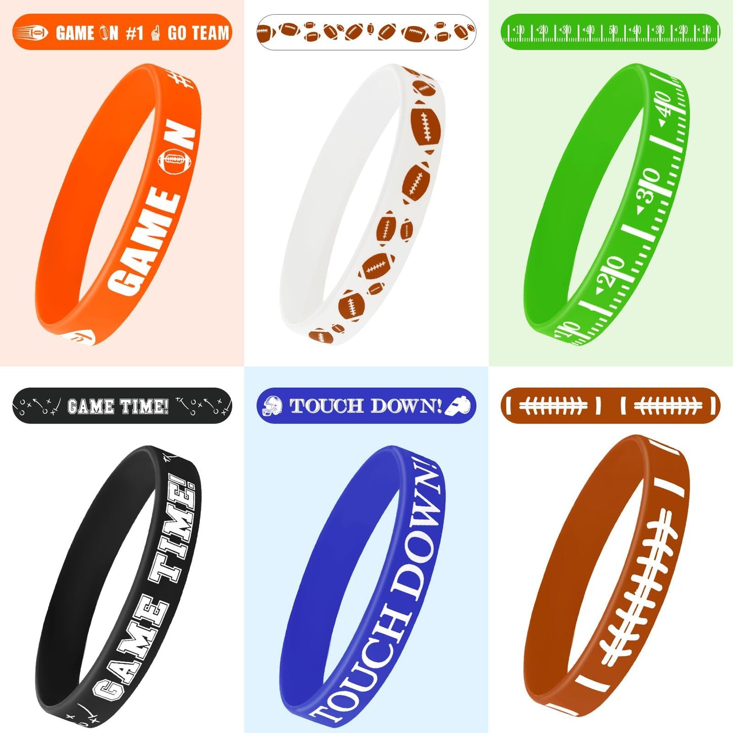 JUNEBRUSHS 42pcs Football Silicone Bracelets - 6 Designs for Parties and Gifts