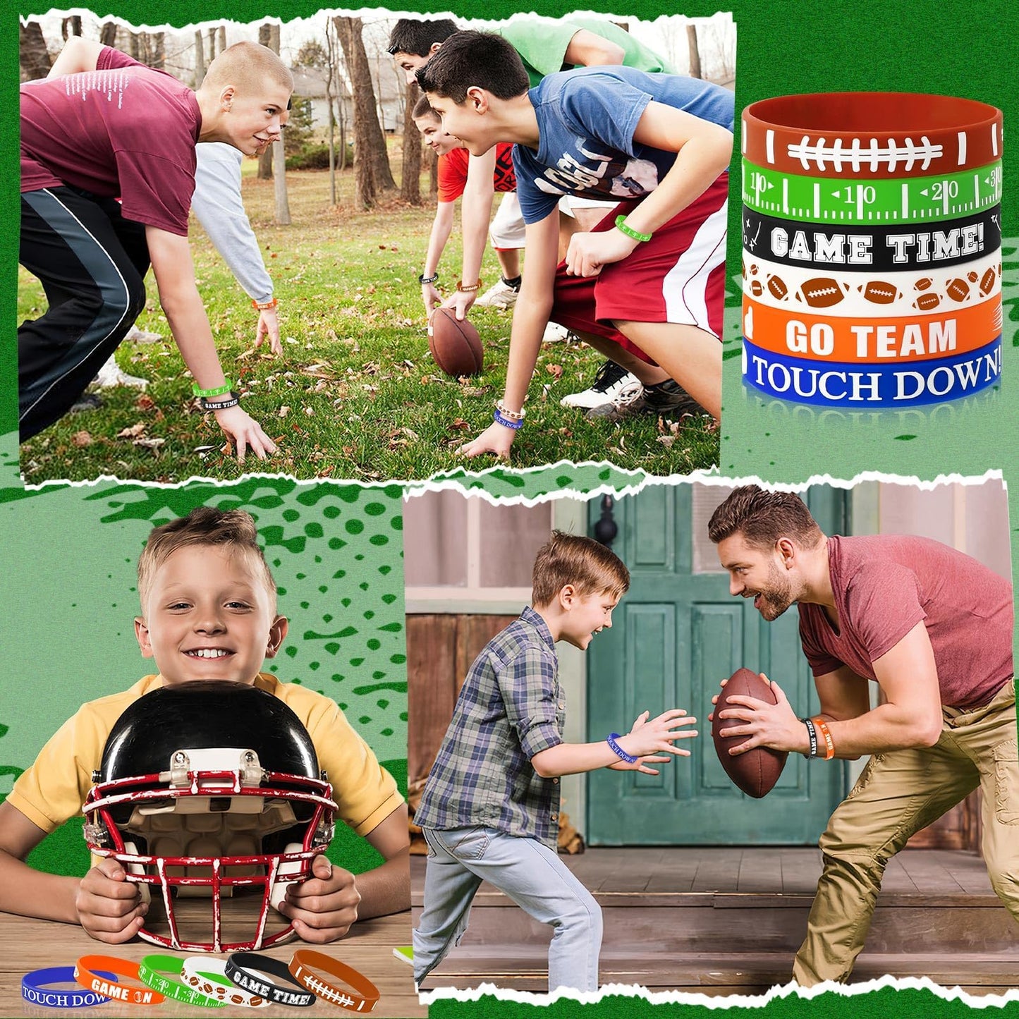 JUNEBRUSHS 42pcs Football Silicone Bracelets - 6 Designs for Parties and Gifts