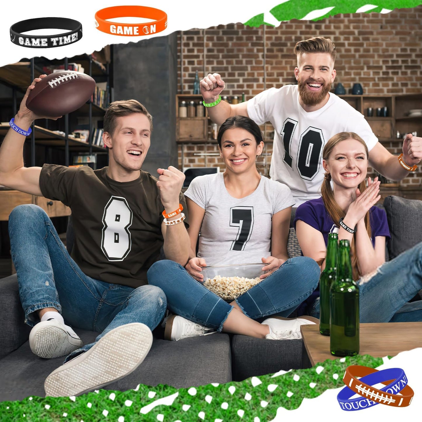JUNEBRUSHS 42pcs Football Silicone Bracelets - 6 Designs for Parties and Gifts
