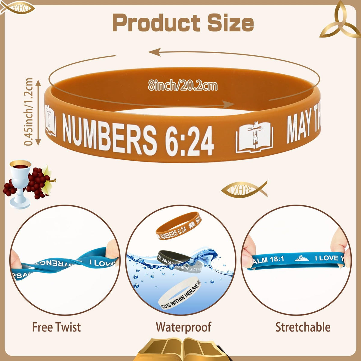 JUNEBRUSHS 64pcs Bible Verse Bracelets – 16 Designs of Inspirational Christian Silicone Wristbands