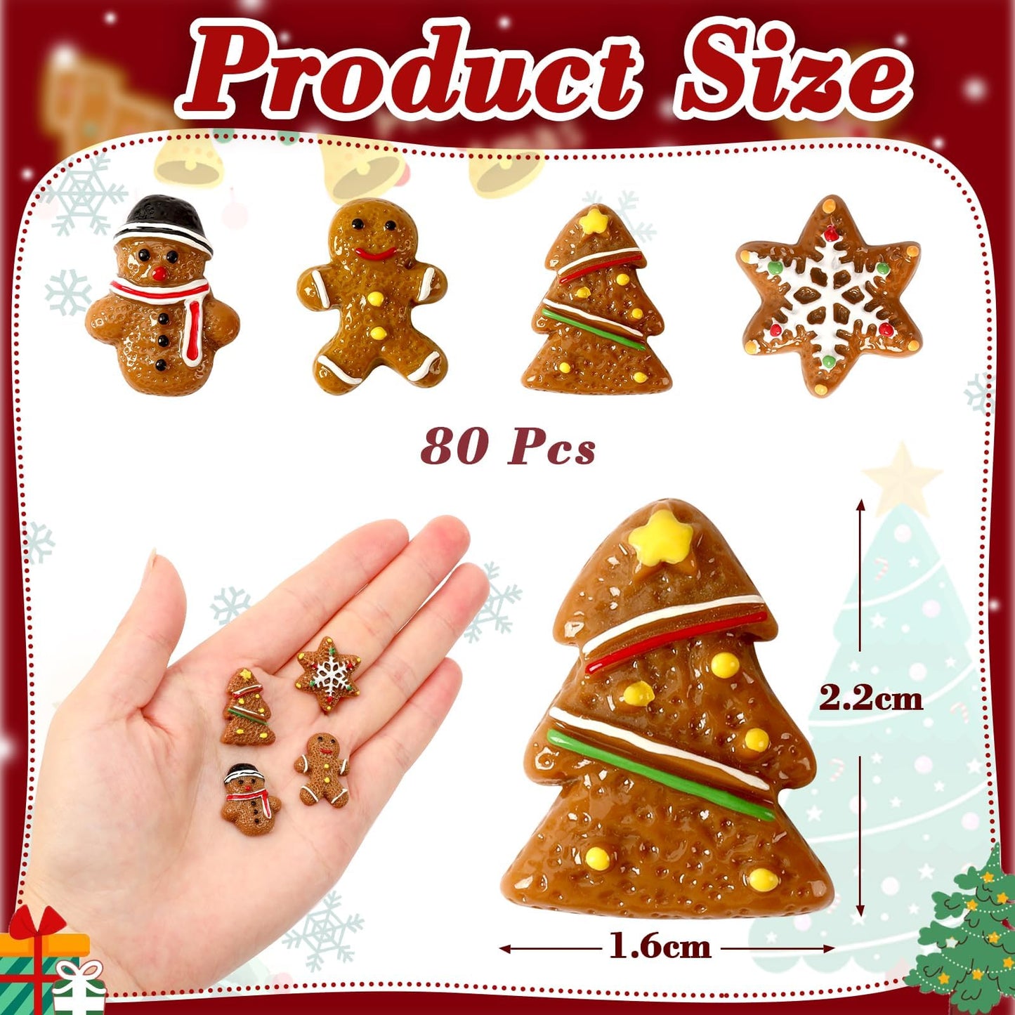 JUNEBRUSHS 80 Pcs Christmas Mini Resin Gingerbread Men – DIY Decor