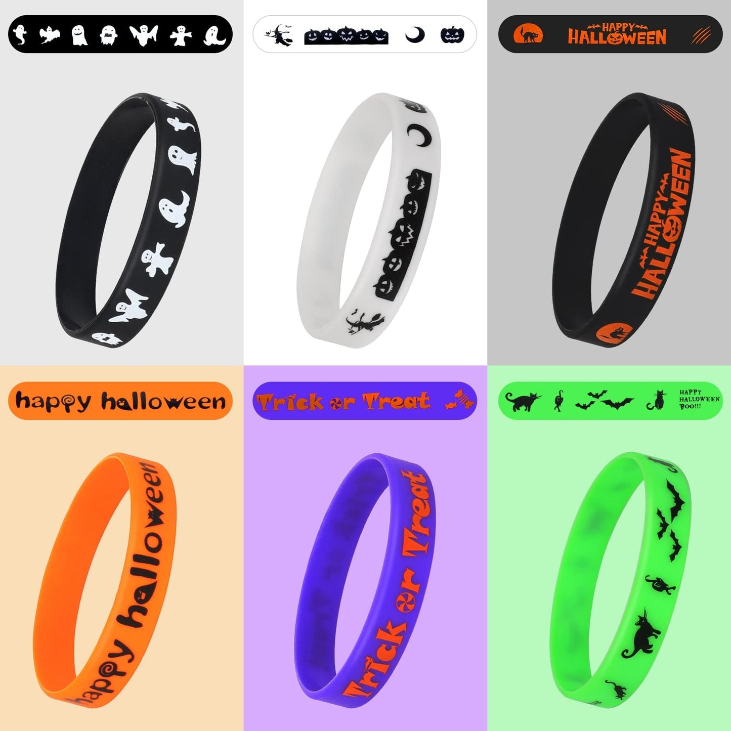 JUNEBRUSHS 42Pcs Halloween Silicone Wristbands – 6 Designs for Party Favors