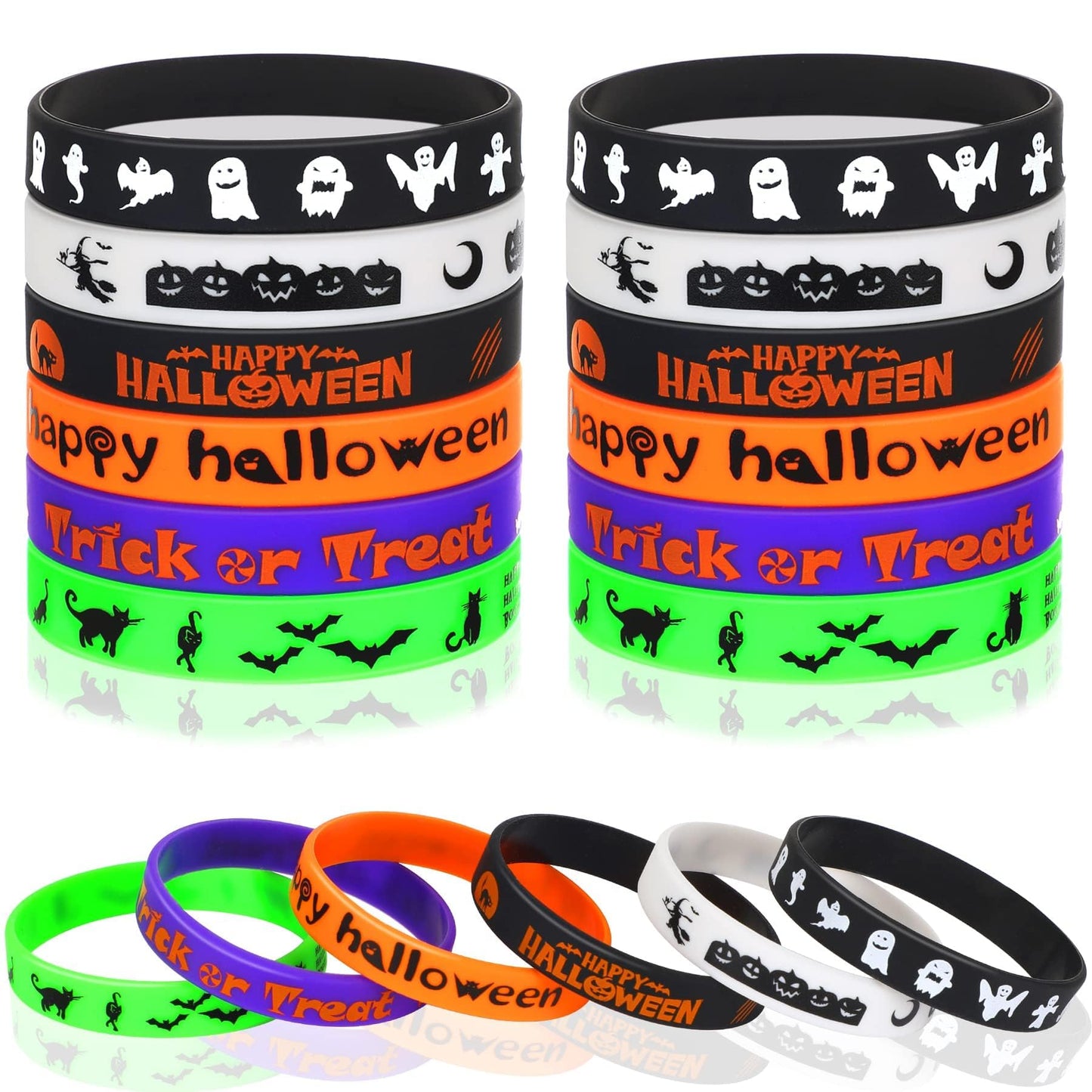 JUNEBRUSHS 42Pcs Halloween Silicone Wristbands – 6 Designs for Party Favors