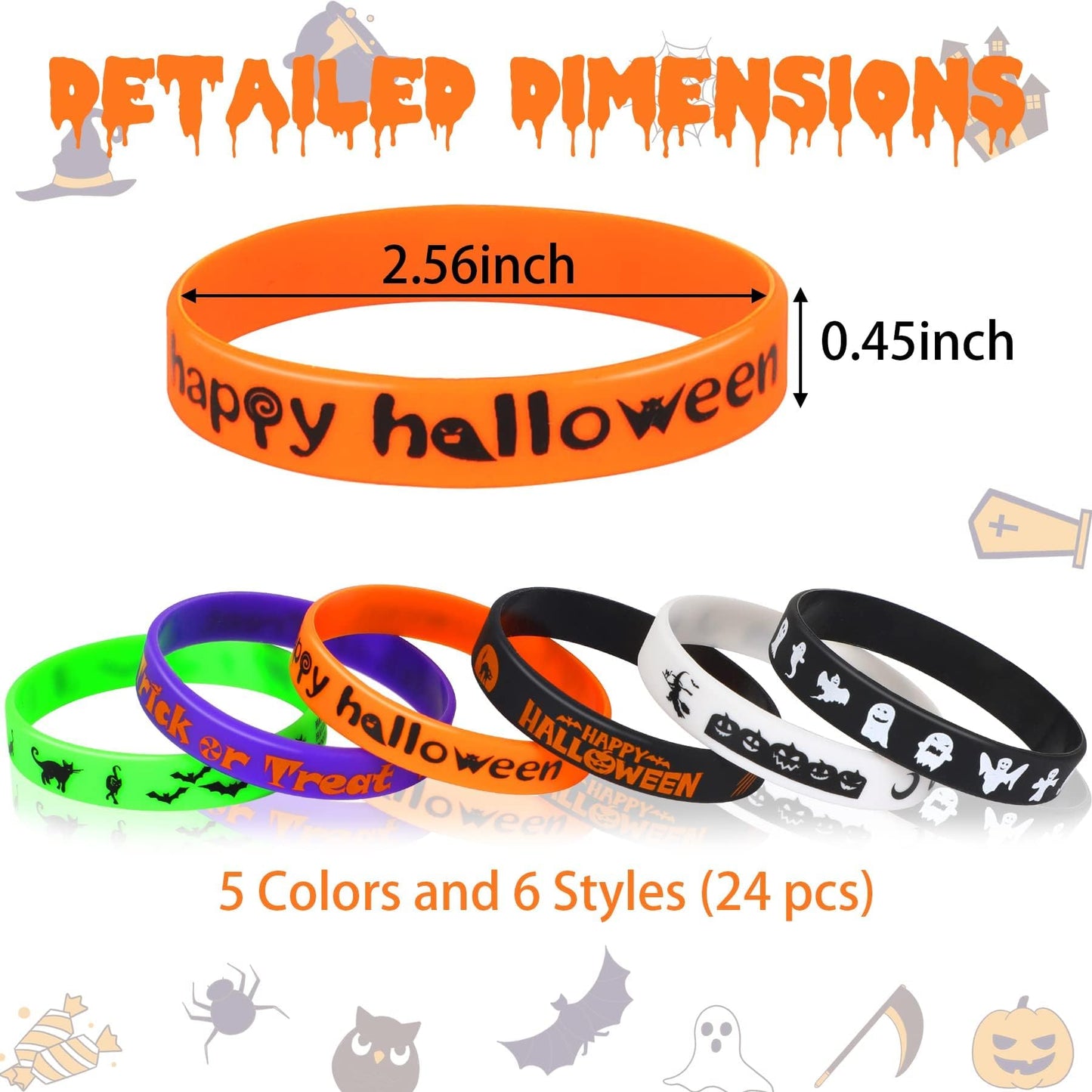 JUNEBRUSHS 42Pcs Halloween Silicone Wristbands – 6 Designs for Party Favors