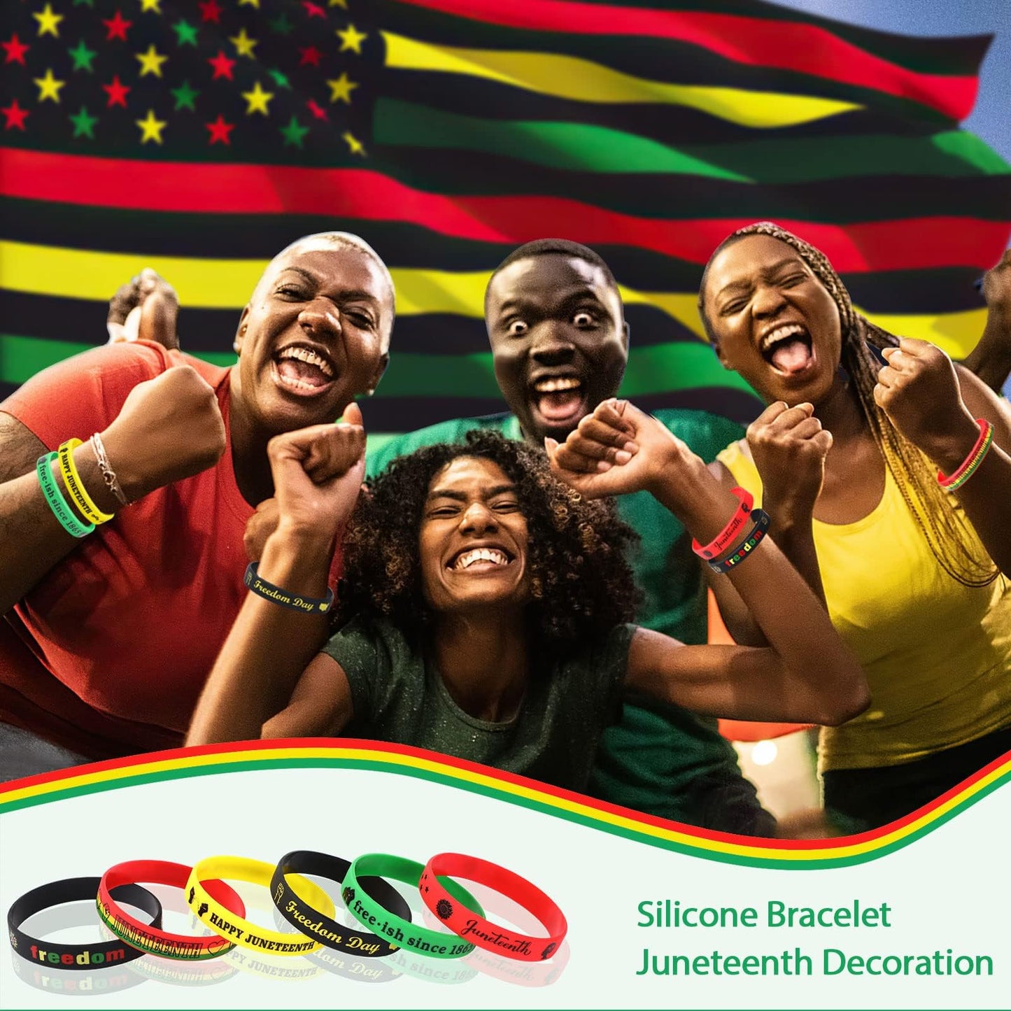 JUNEBRUSHS 42pcs Happy Juneteenth Silicone Bracelets – Patriotic Party Favors & Decorations