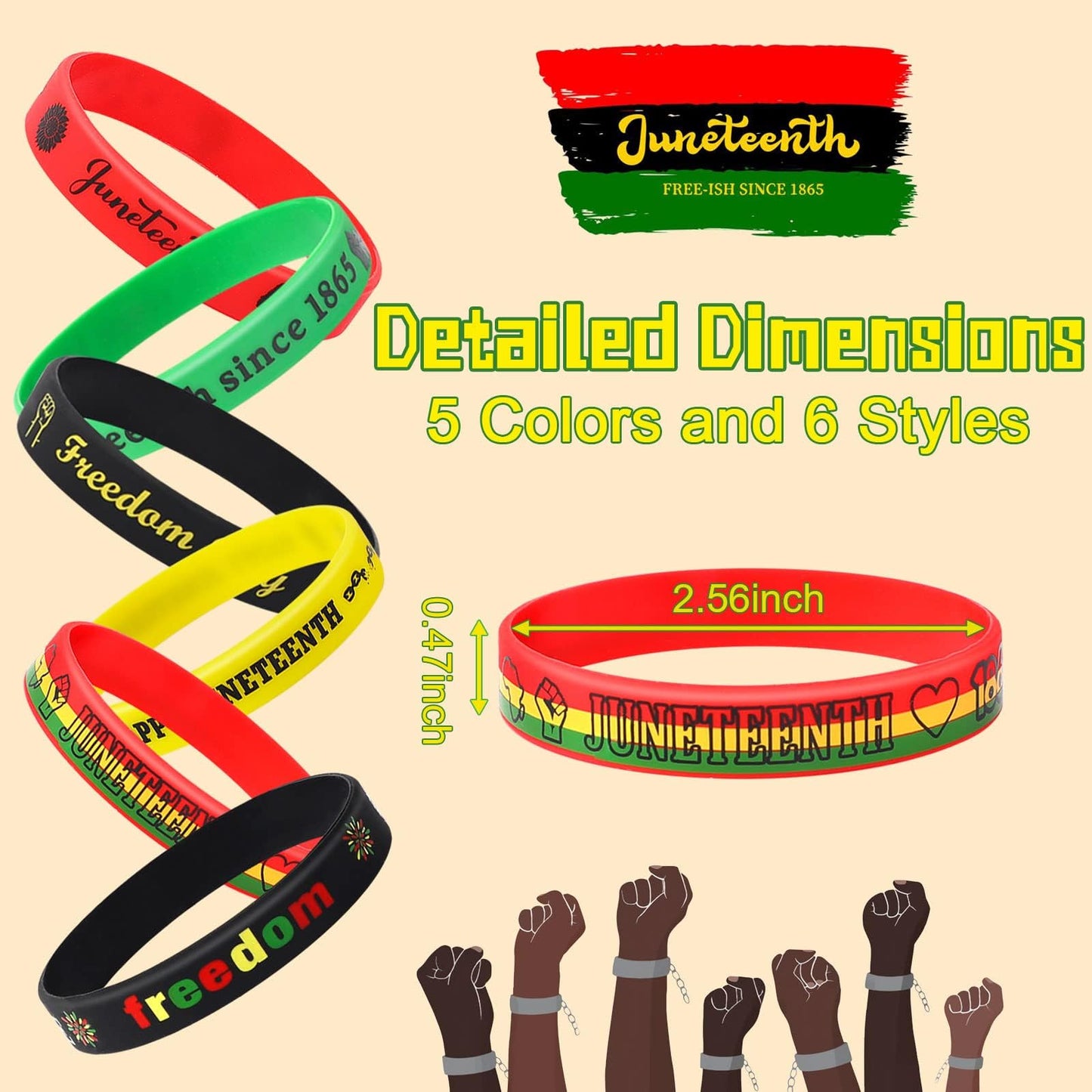 JUNEBRUSHS 42pcs Happy Juneteenth Silicone Bracelets – Patriotic Party Favors & Decorations