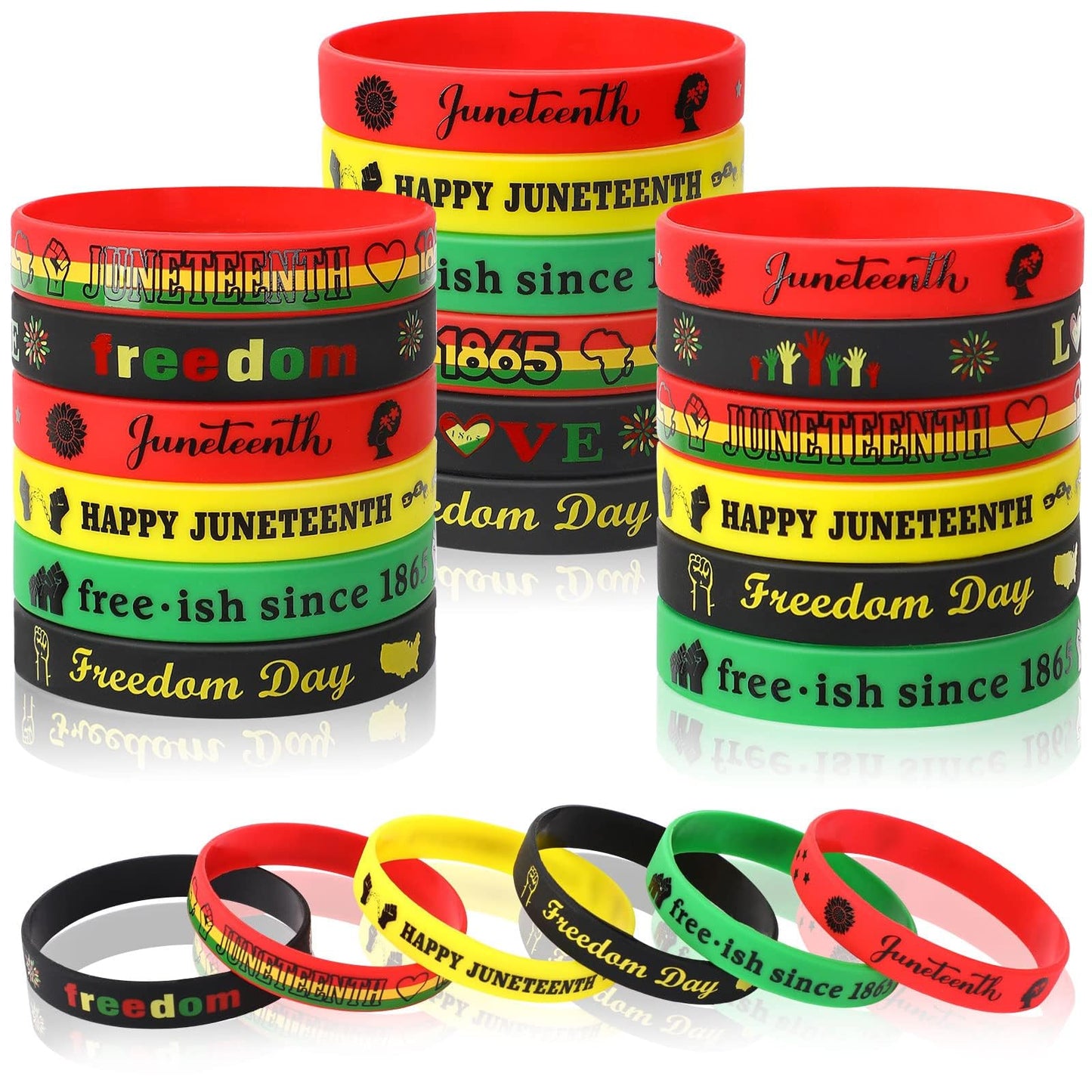 JUNEBRUSHS 42pcs Happy Juneteenth Silicone Bracelets – Patriotic Party Favors & Decorations