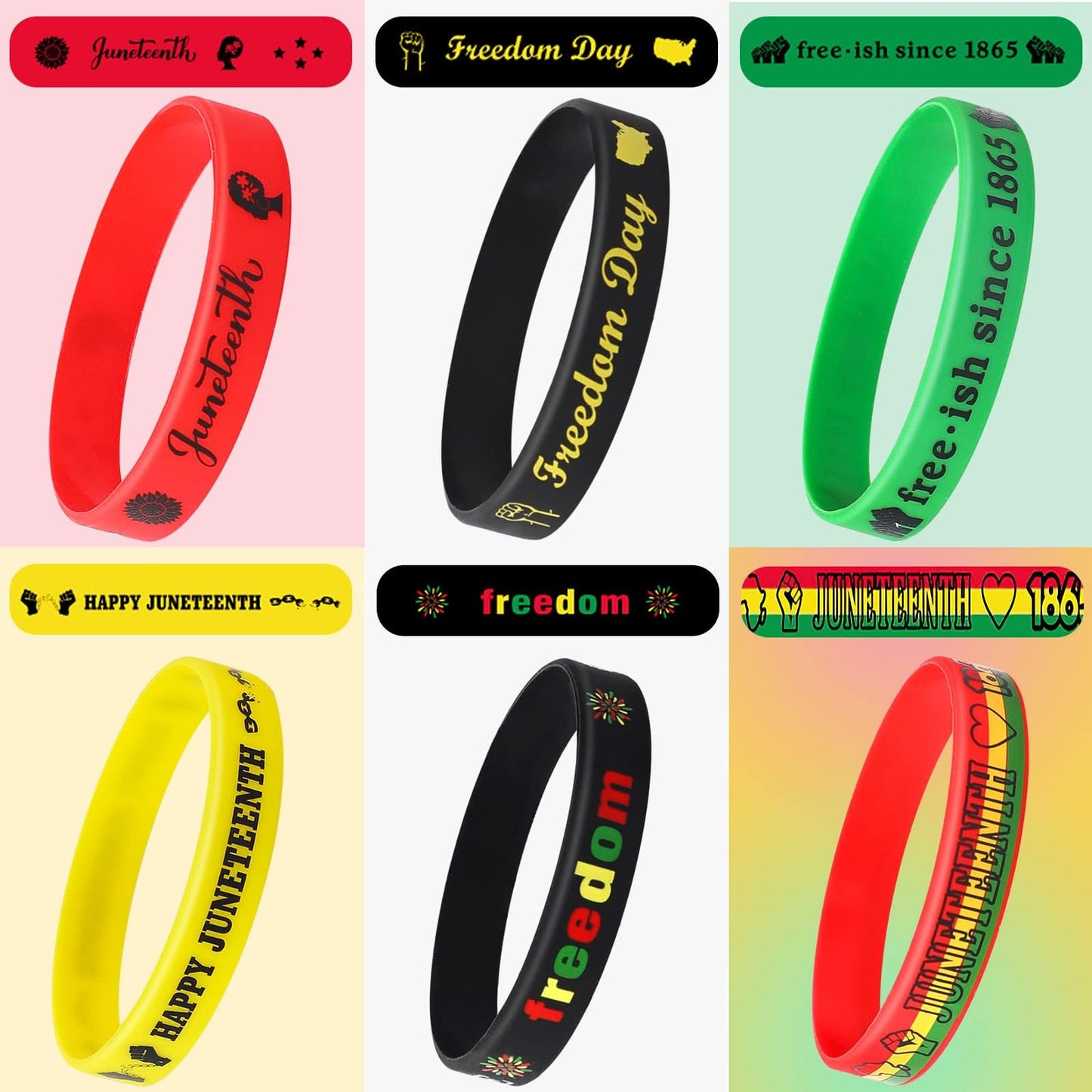 JUNEBRUSHS 42pcs Happy Juneteenth Silicone Bracelets – Patriotic Party Favors & Decorations