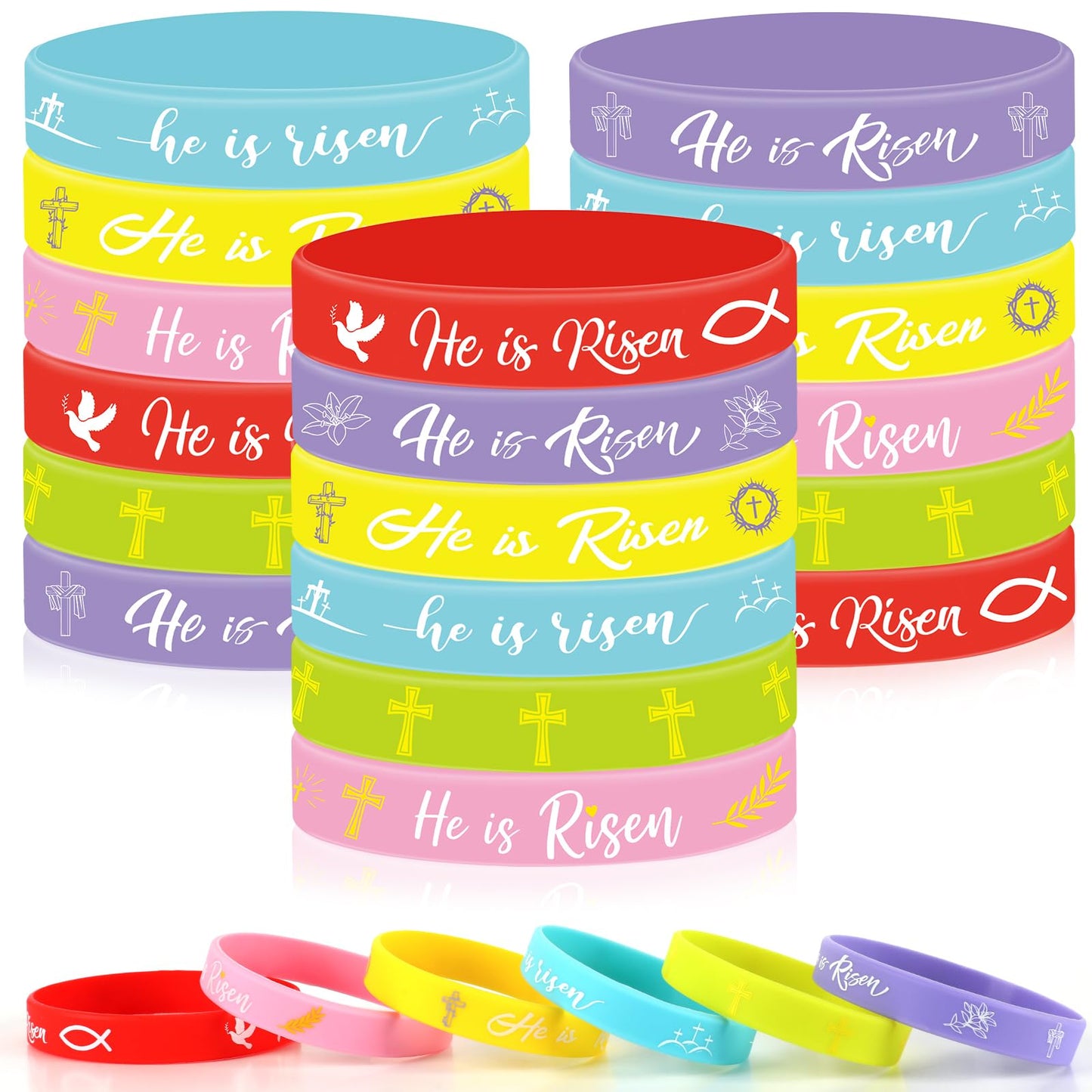 JUNEBRUSHS 42 Pcs He Is Risen Bracelets – 6 Styles Easter Silicone Wristbands