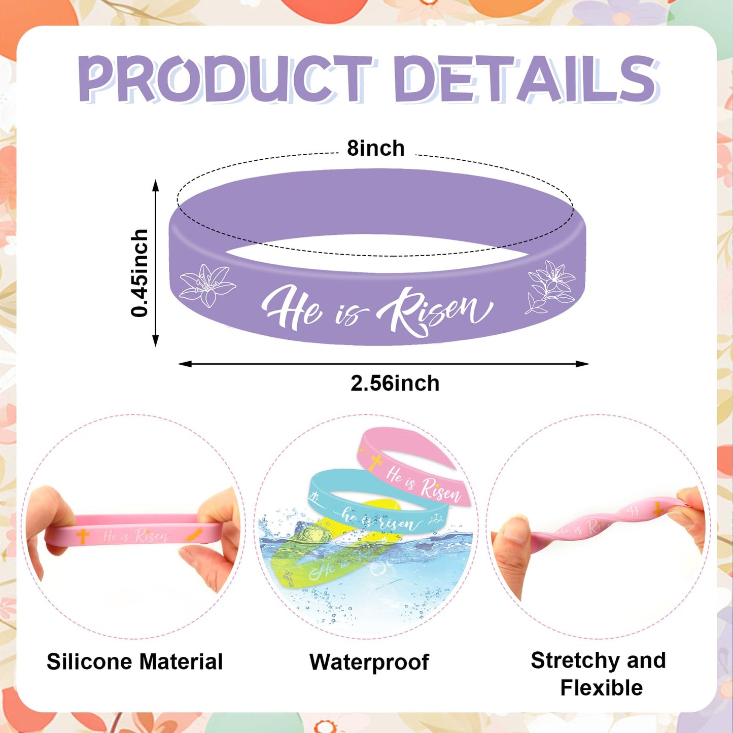 JUNEBRUSHS 42 Pcs He Is Risen Bracelets – 6 Styles Easter Silicone Wristbands