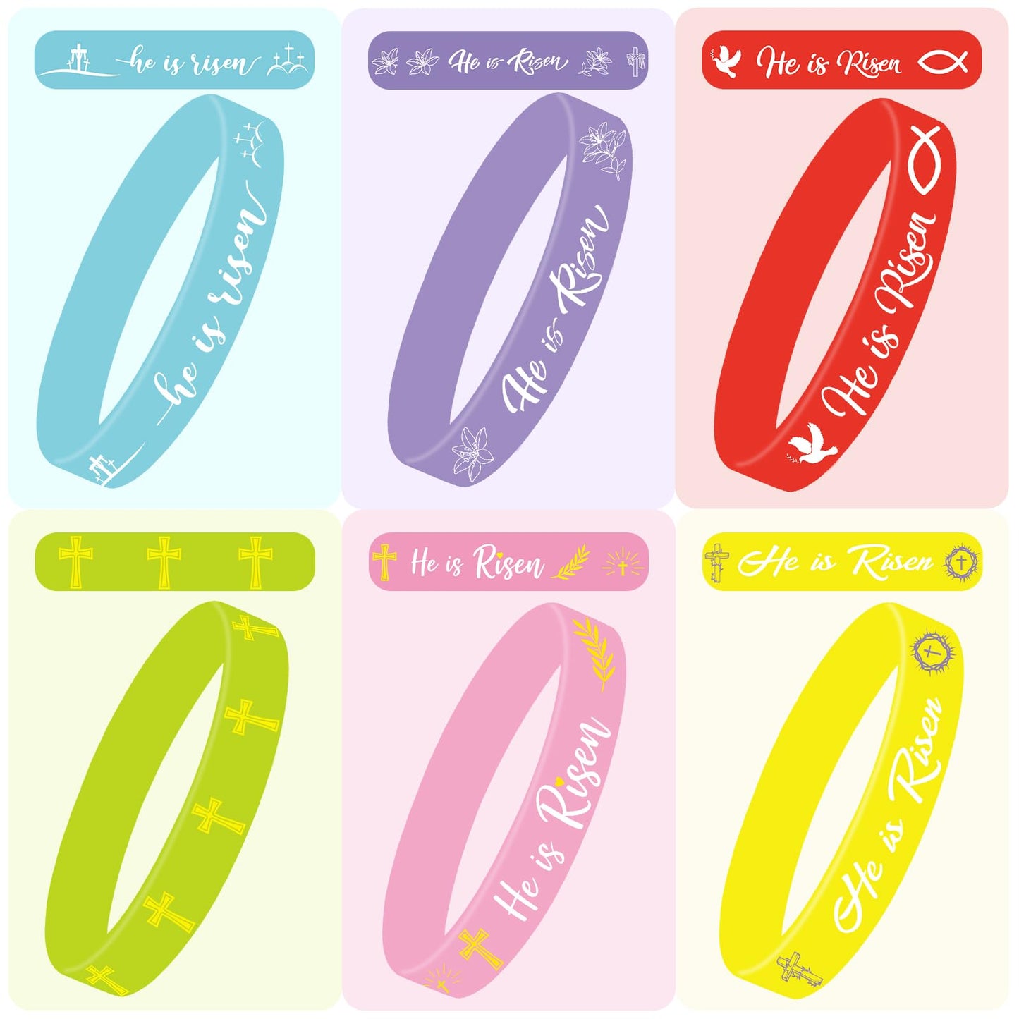 JUNEBRUSHS 42 Pcs He Is Risen Bracelets – 6 Styles Easter Silicone Wristbands