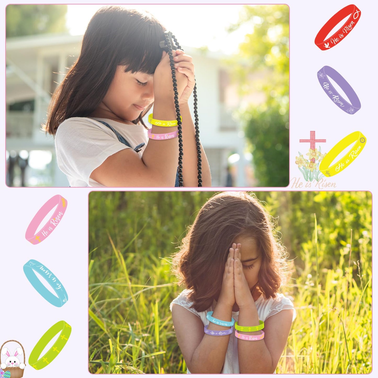 JUNEBRUSHS 42 Pcs He Is Risen Bracelets – 6 Styles Easter Silicone Wristbands