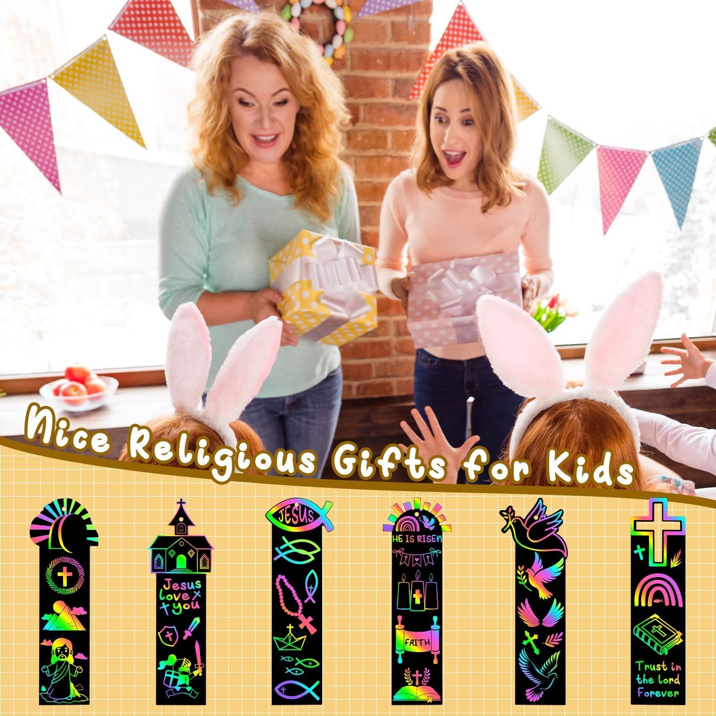 JUNEBRUSHS 30Pcs Rainbow Scratch Bookmarks for Kids – Easter Religious Crafts for Sunday School & Church