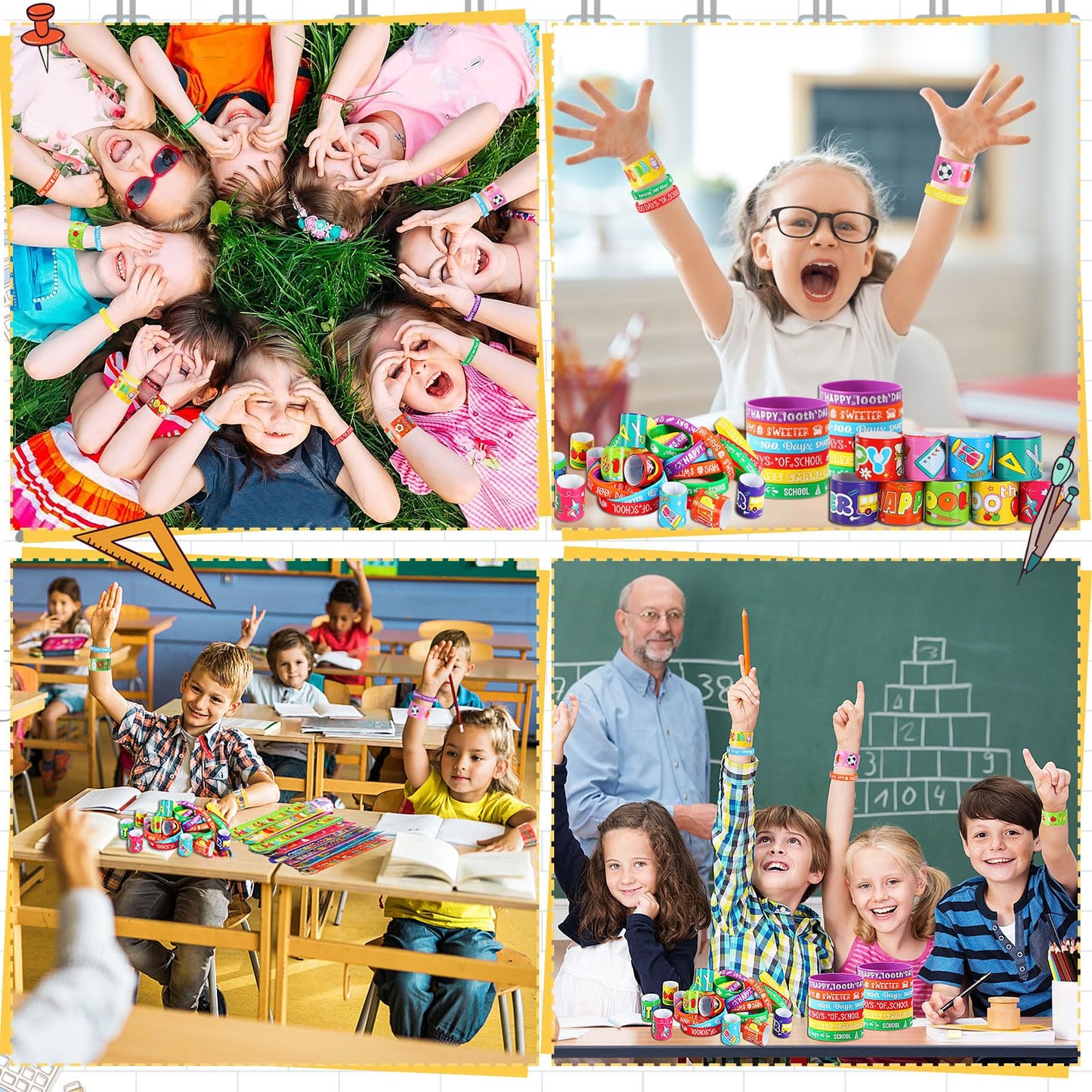 JUNEBRUSHS 100 Days of School Silicone Slap Bracelets – 50 Pcs Party Favors & Classroom Rewards