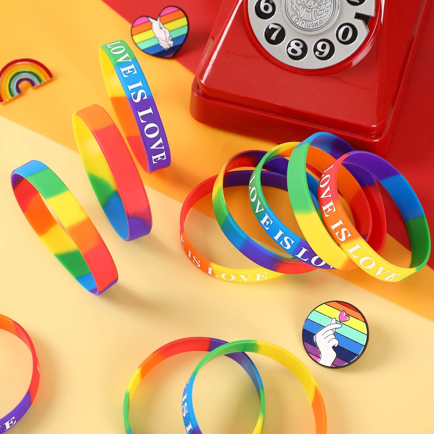 JUNEBRUSHS 42pcs Pride Silicone Bracelets – Rainbow LGBT Wristbands for Parades
