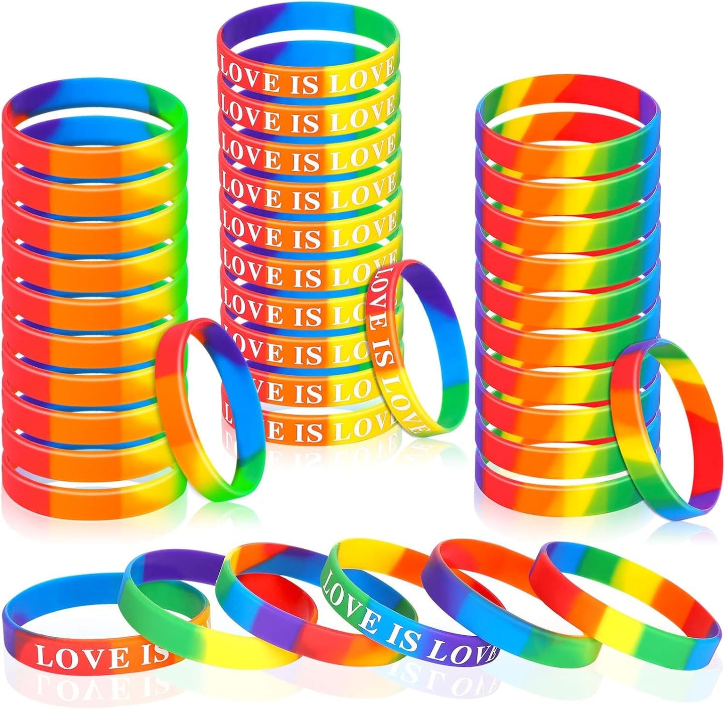 JUNEBRUSHS 42pcs Pride Silicone Bracelets – Rainbow LGBT Wristbands for Parades
