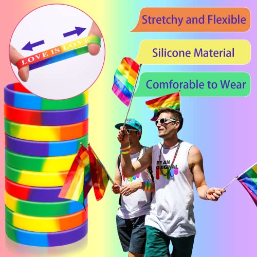 JUNEBRUSHS 42pcs Pride Silicone Bracelets – Rainbow LGBT Wristbands for Parades