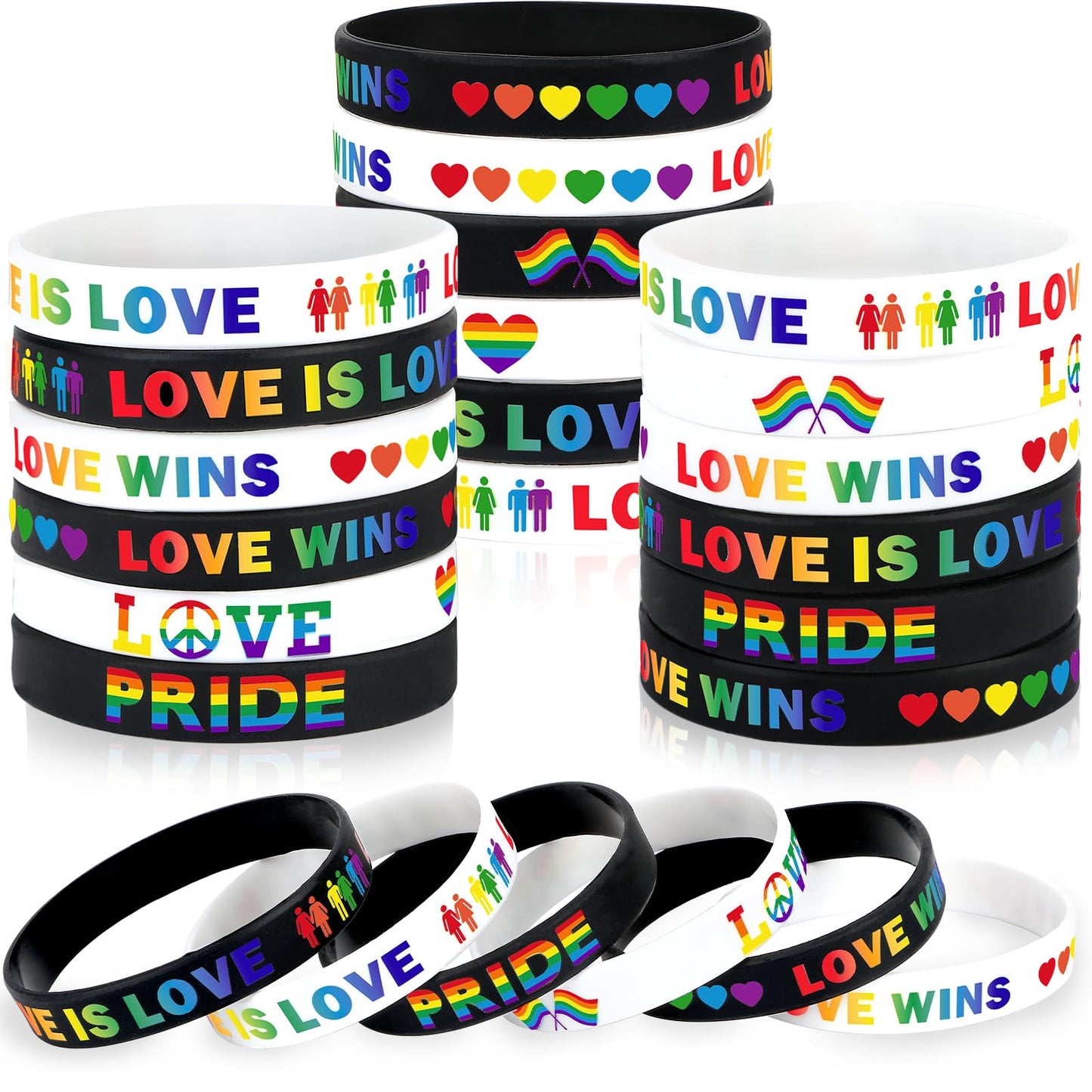 JUNEBRUSHS 42pcs Rainbow Pride Silicone Bracelets – LGBT Support Wristbands for Pride Day