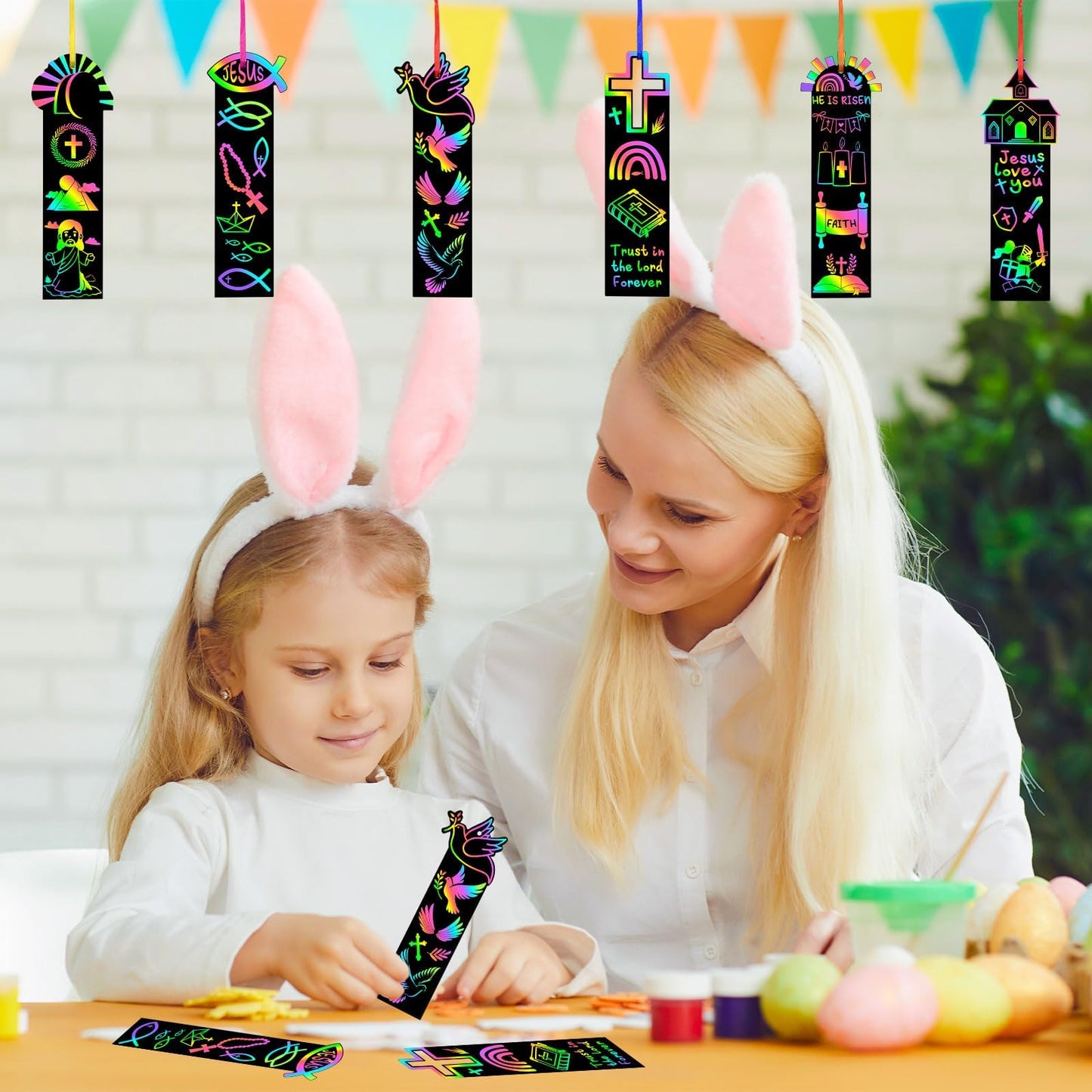 JUNEBRUSHS 30Pcs Rainbow Scratch Bookmarks for Kids – Easter Religious Crafts for Sunday School & Church