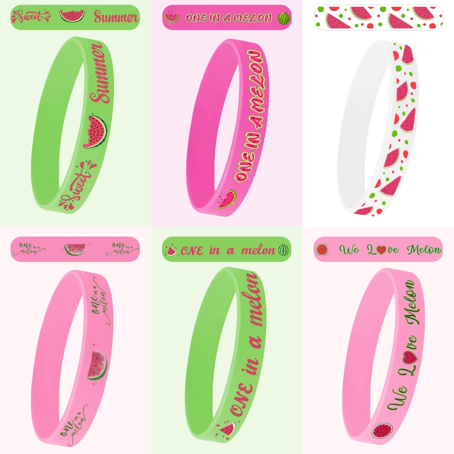 JUNEBRUSHS One In a Melon Party Favors – 42 Watermelon Silicone Wristbands for 1st Birthday & Summer Parties