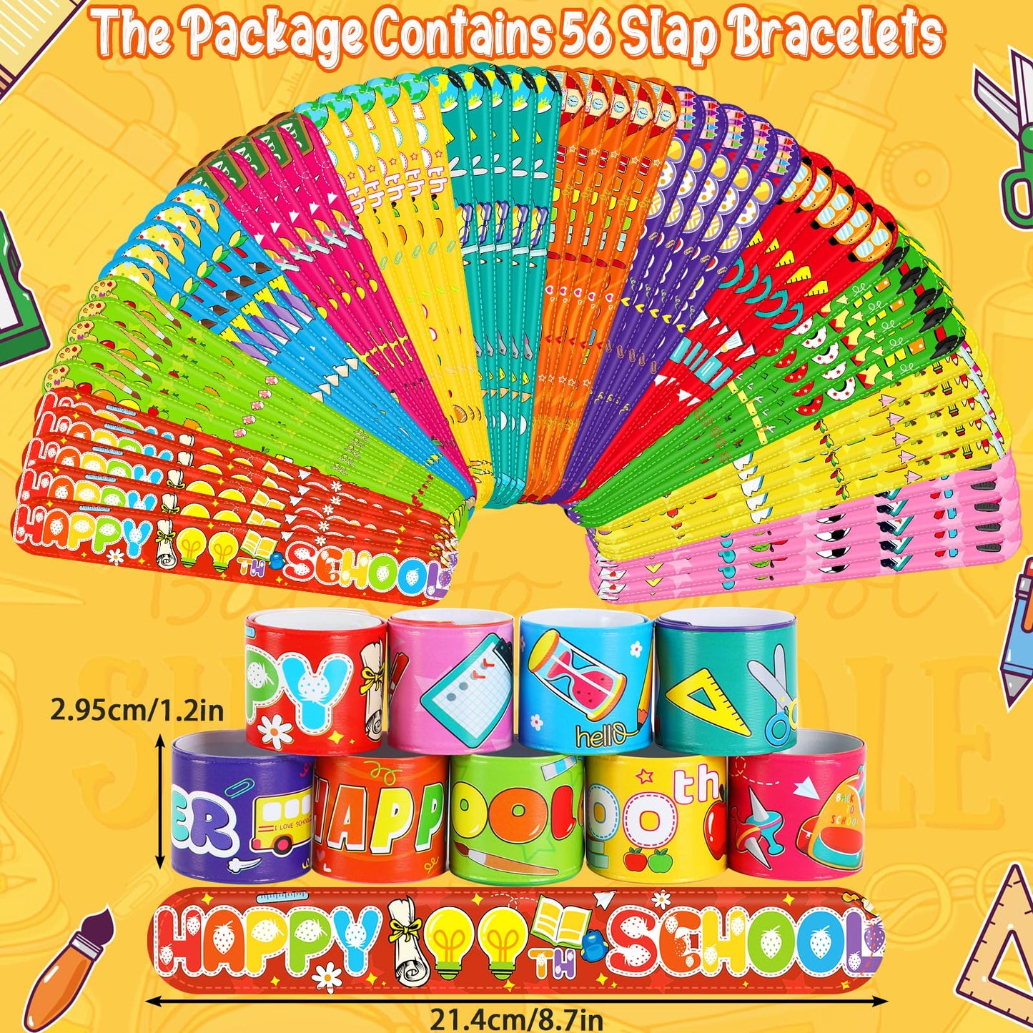 JUNEBRUSHS 100 Days of School Slap Bracelets - 56 Pcs for Classroom Rewards