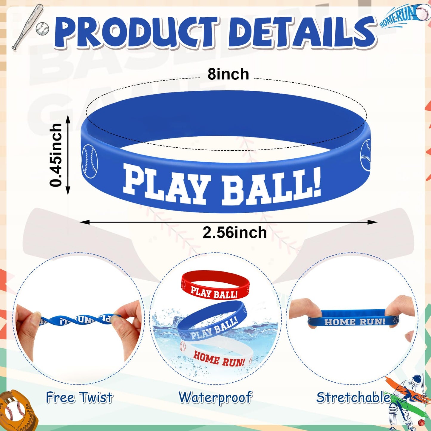 JUNEBRUSHS 42 Pcs Baseball Silicone Wristbands – Party Favors & Team Gifts