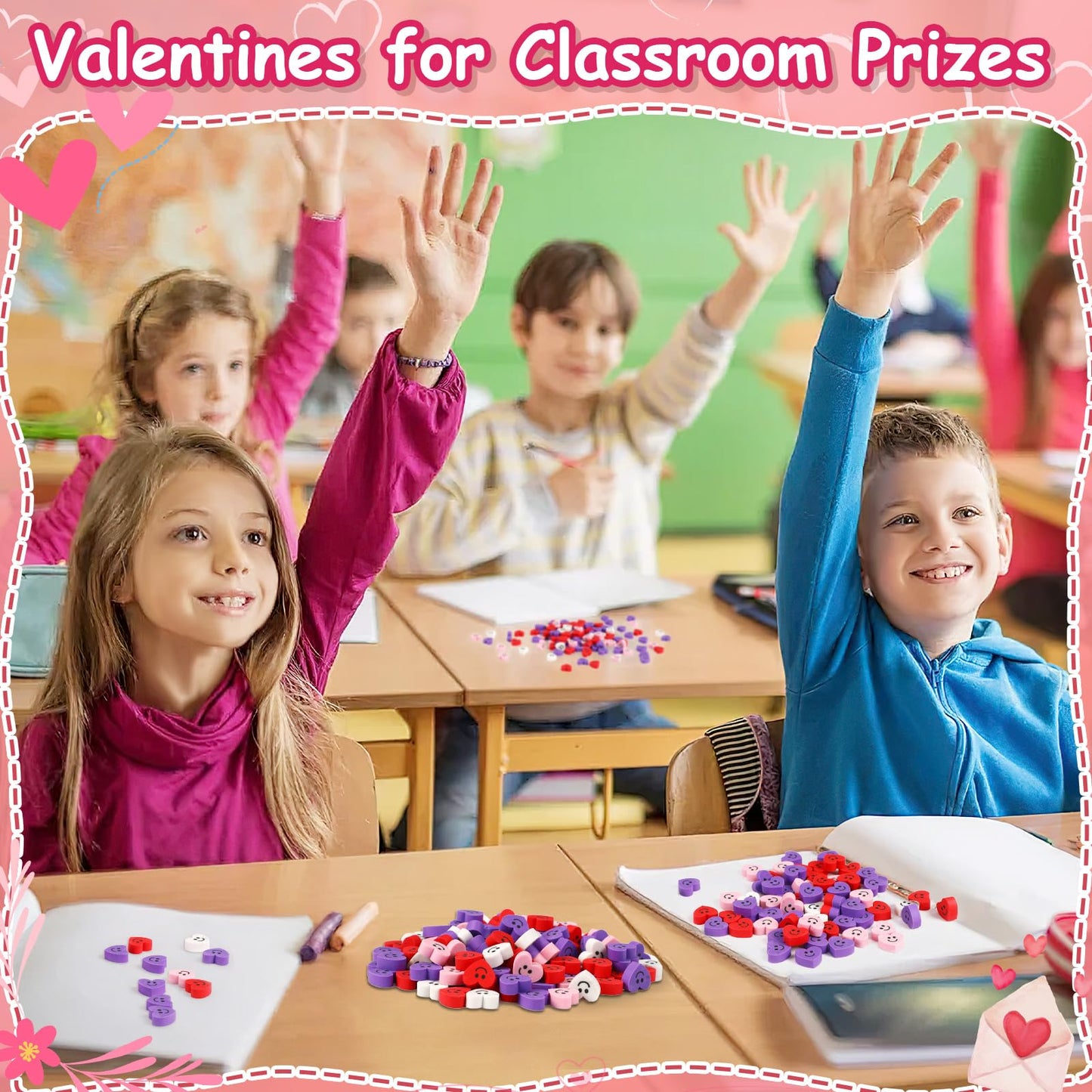 JUNEBRUSHS 150Pcs Mini Heart Erasers – Valentines Day Classroom Gifts & Party Favors