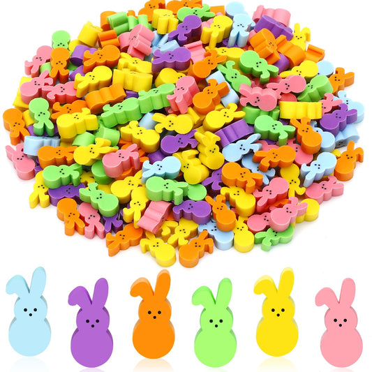 JUNEBRUSHS 300 Pcs Easter Bunny Mini Erasers – 6-Color Bulk Pack for Classroom Prizes