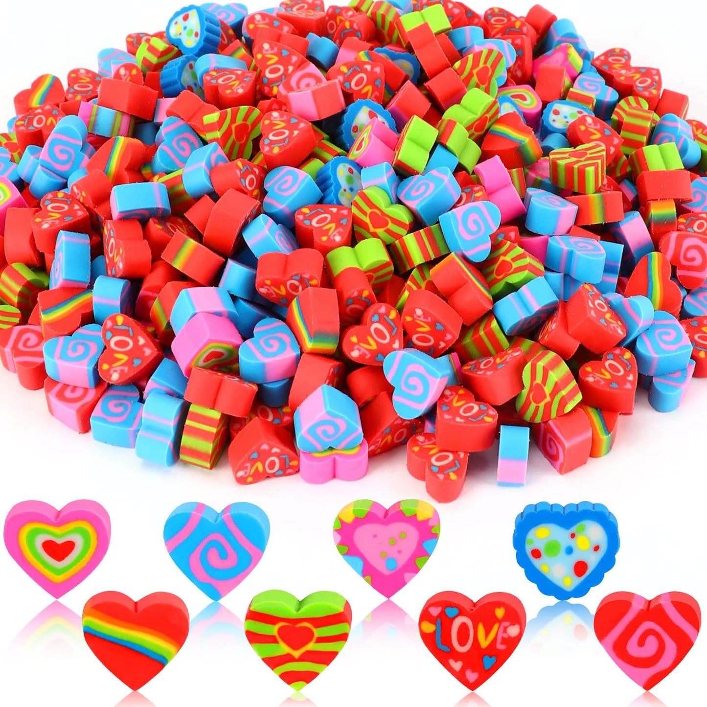 JUNEBRUSHS Erasers for Kids Bulk – 150 Heart Mini Erasers for Classrooms & Party Favors