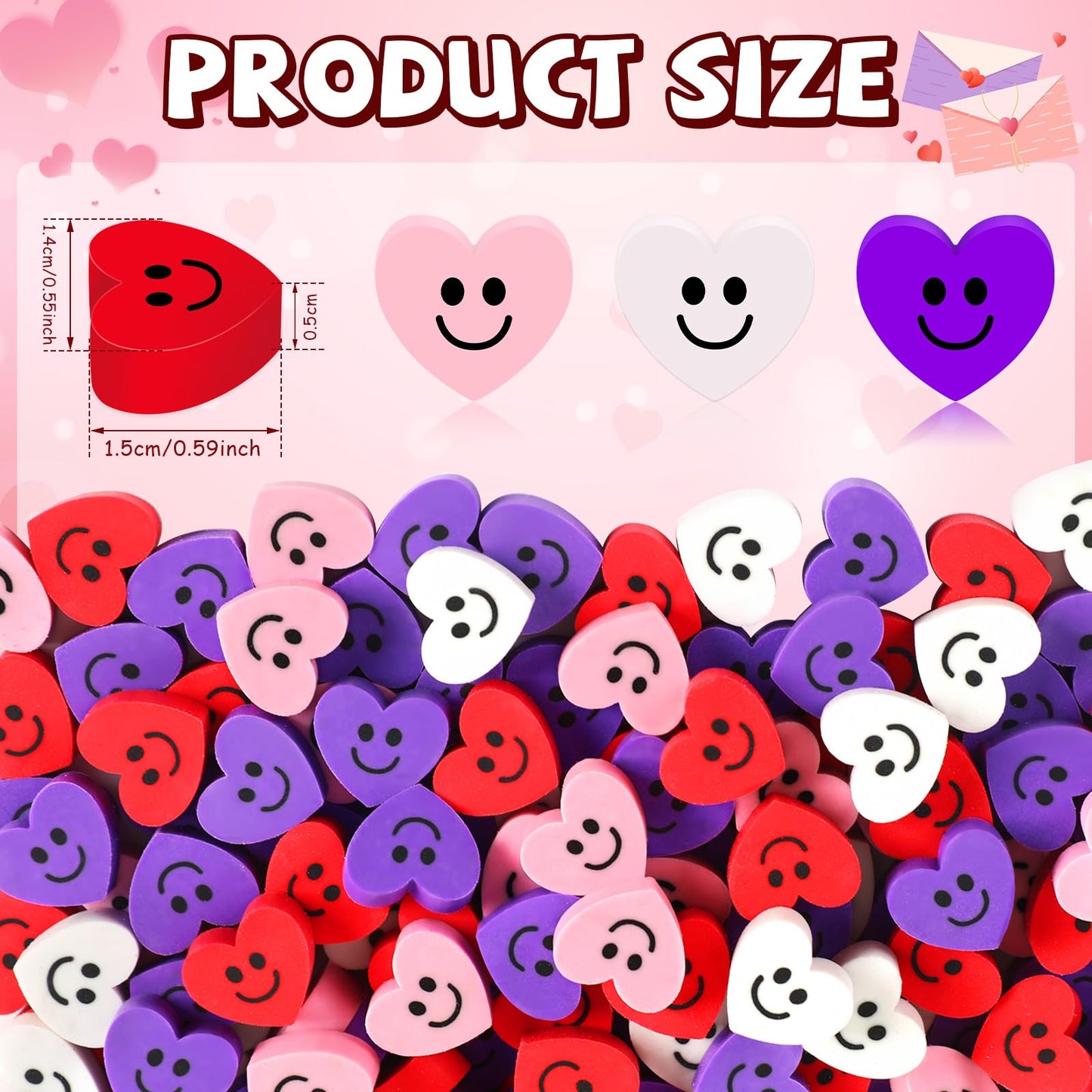 JUNEBRUSHS 150Pcs Mini Heart Erasers – Valentines Day Classroom Gifts & Party Favors