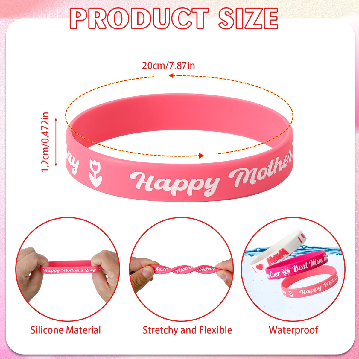 JUNEBRUSHS 42pcs Mother's Day Silicone Bracelets – Party Favors & Goodie Bag Fillers