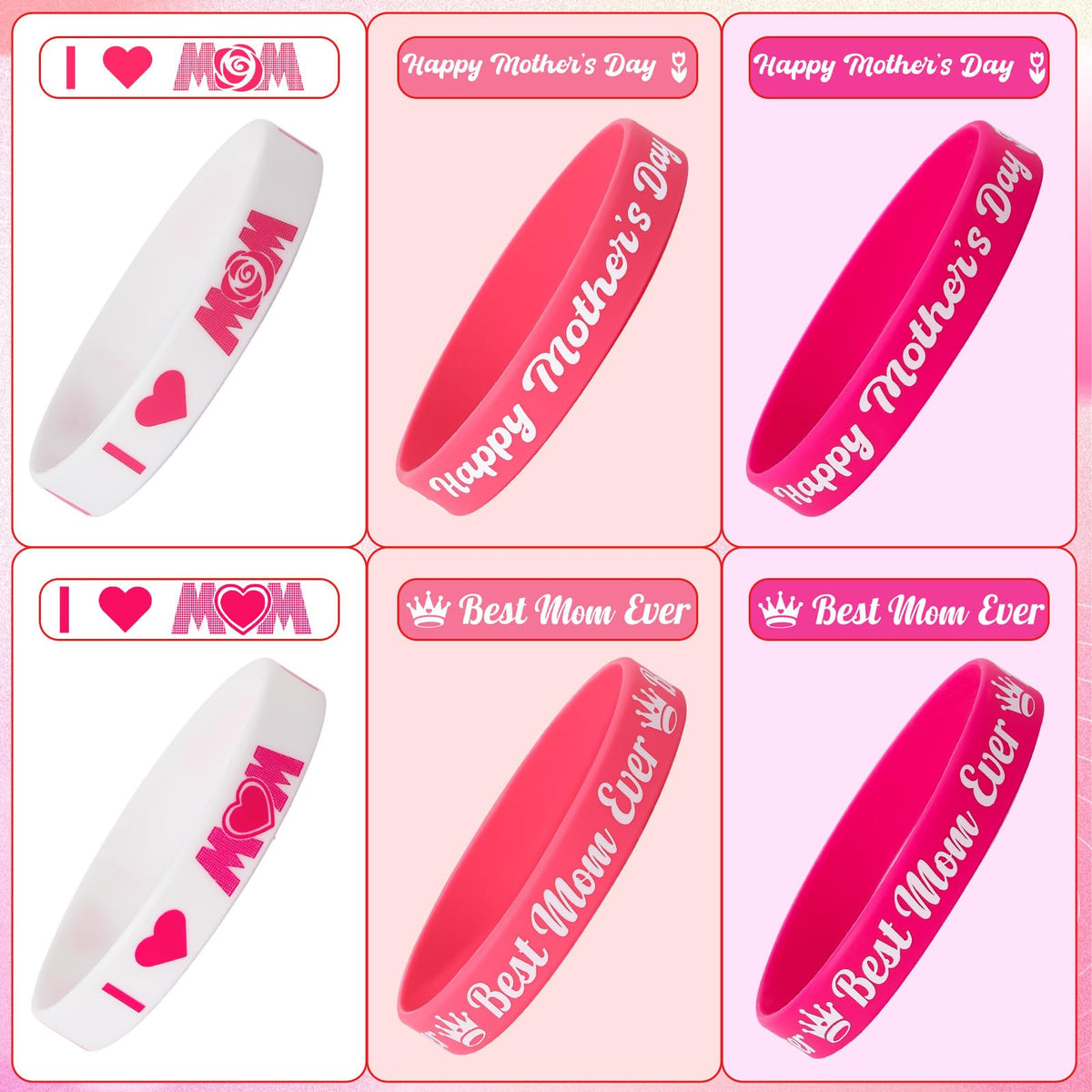 JUNEBRUSHS 42pcs Mother's Day Silicone Bracelets – Party Favors & Goodie Bag Fillers