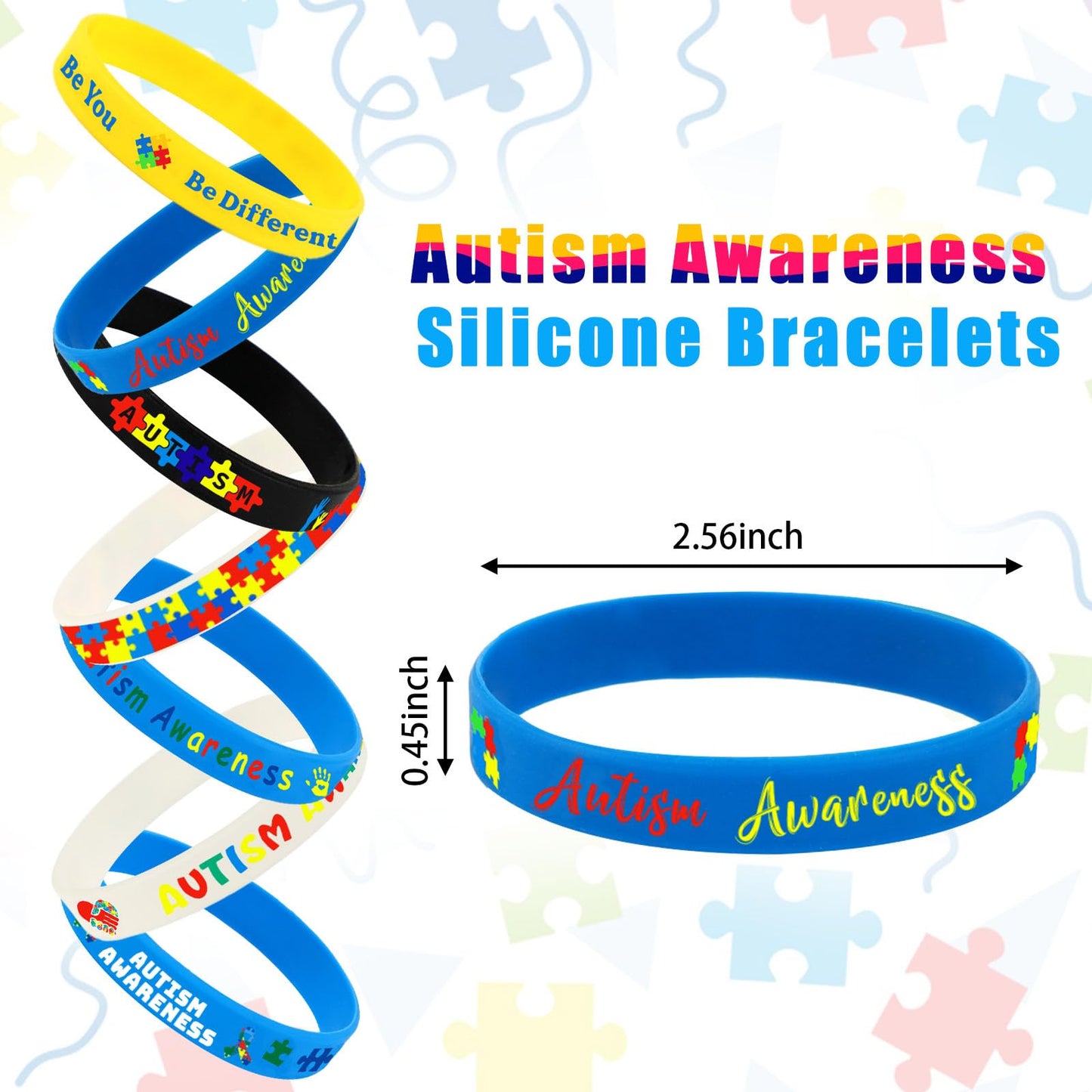 JUNEBRUSHS 42pc Autism Awareness Silicone Bracelets – 7 Puzzle-Design Styles