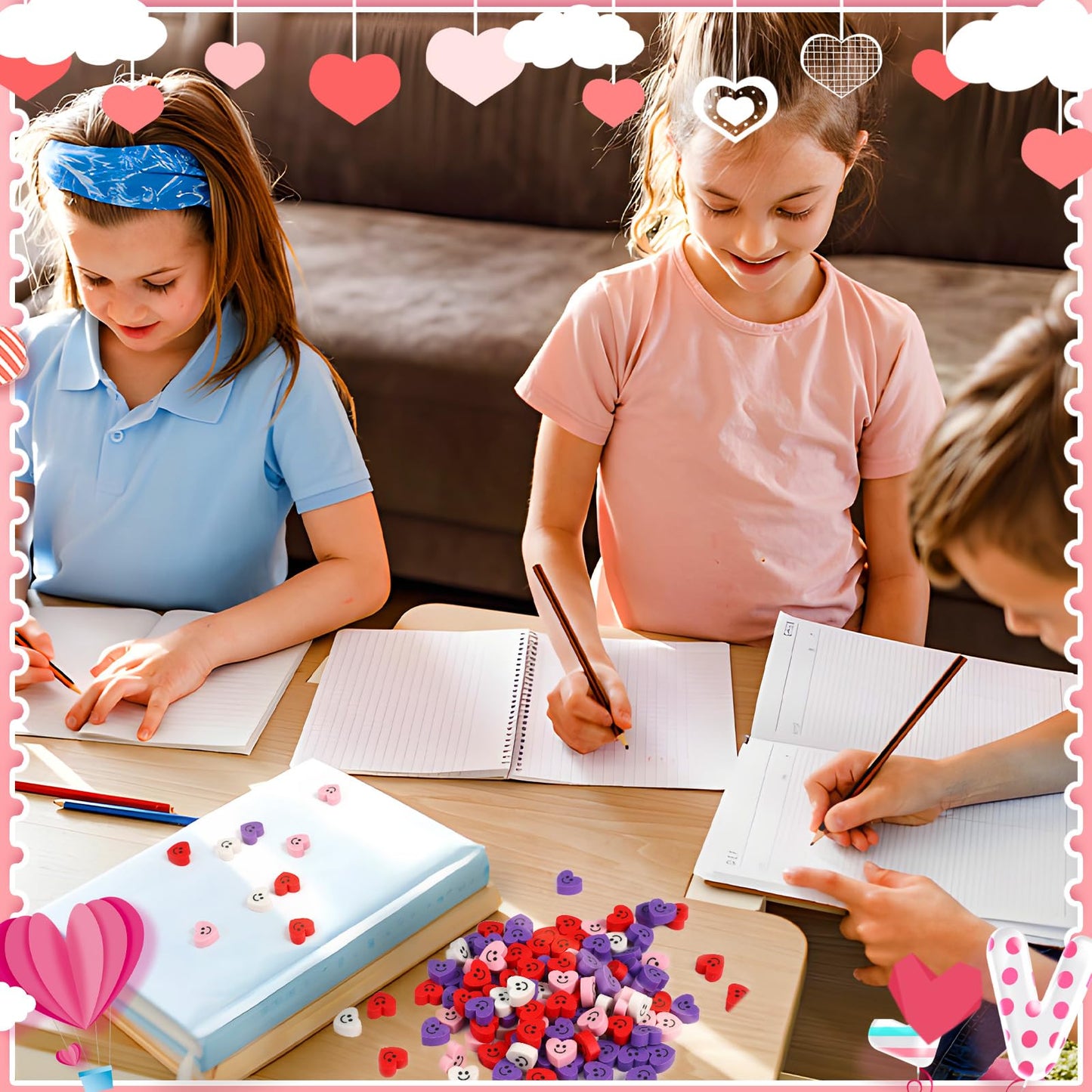 JUNEBRUSHS 150Pcs Mini Heart Erasers – Valentines Day Classroom Gifts & Party Favors