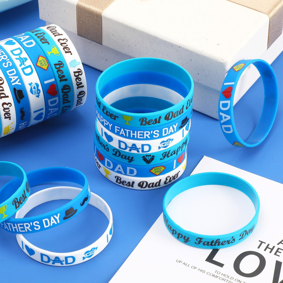 JUNEBRUSHS 42pcs Father's Day Silicone Wristbands – Party Favors