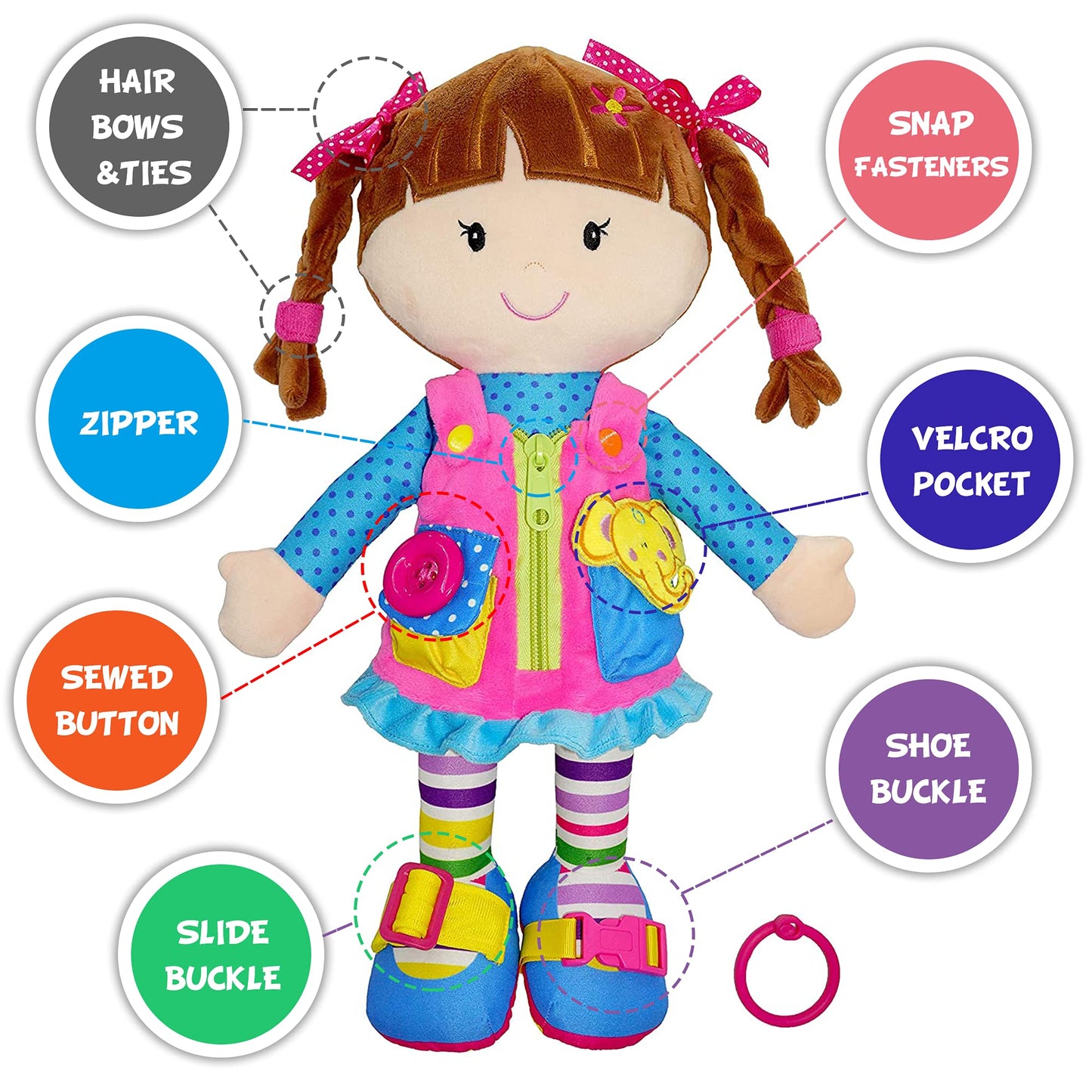 June Garden Dressy Friends Belle 15.5-Inch Montessori Dress-Up Plush | Educational Stuffed Doll for Kids 2 Years and Up