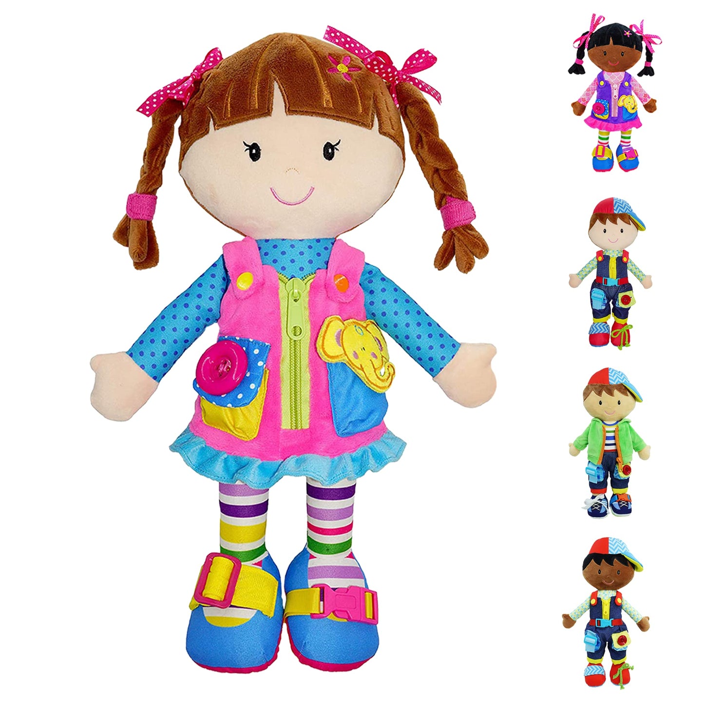 June Garden Dressy Friends Belle 15.5-Inch Montessori Dress-Up Plush | Educational Stuffed Doll for Kids 2 Years and Up
