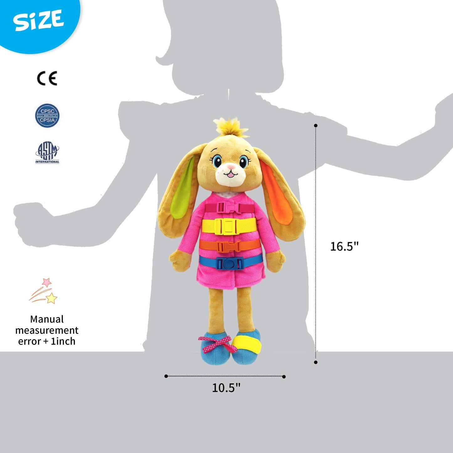 June Garden Dressy Friends Bunnie – Educational 16-inch Plush Doll for Toddlers 2+ | Montessori Dress-Up Toy