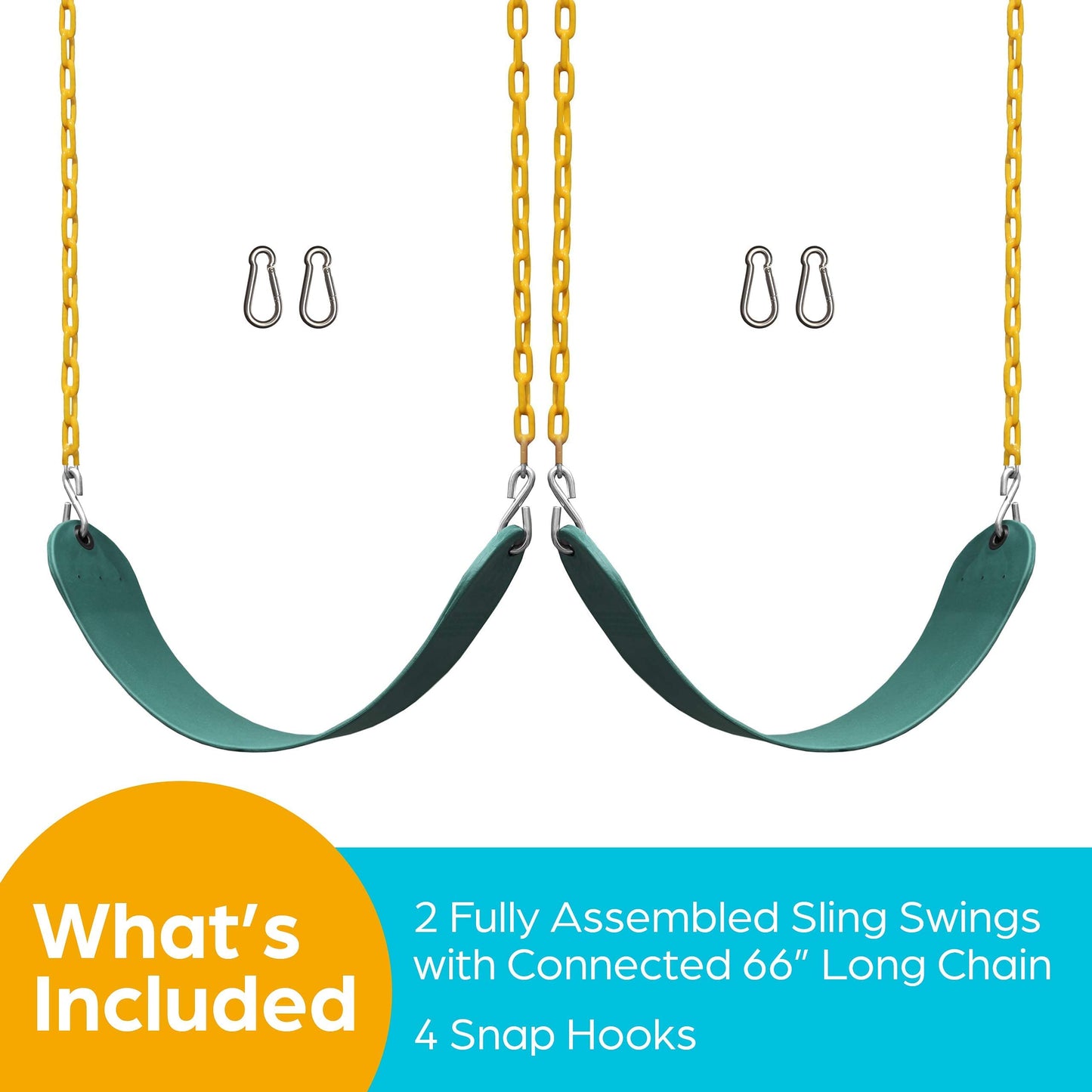 Jungle Gym Kingdom Swing Seat Replacement Kit — 2-Pack with Heavy-Duty Chains (Green)