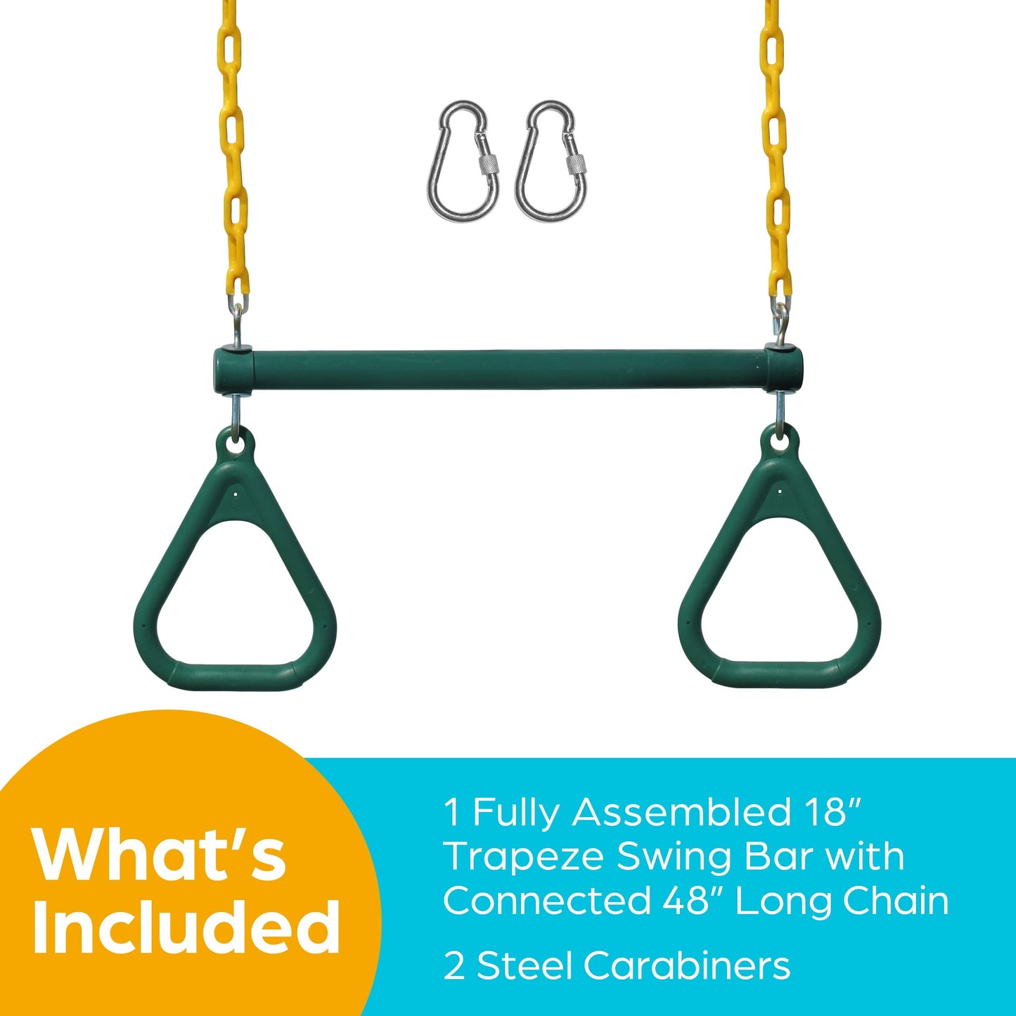 Jungle Gym Kingdom Backyard Swing Sets with 18-inch Trapeze Bar & 48-inch Chain | Outdoor Play Equipment (Green)