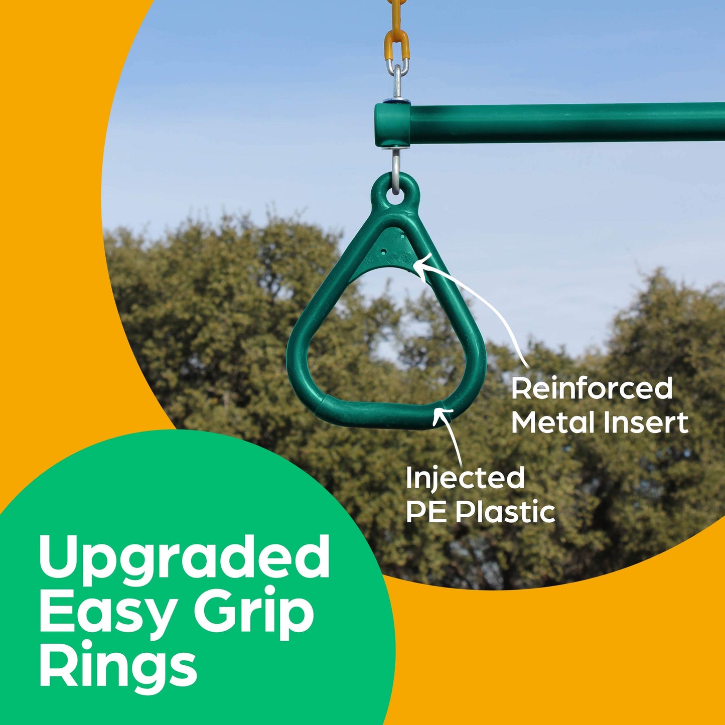Jungle Gym Kingdom Backyard Swing Sets with 18-inch Trapeze Bar & 48-inch Chain | Outdoor Play Equipment (Green)