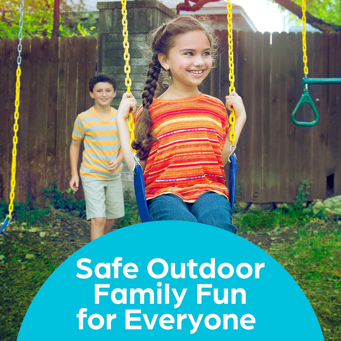 Jungle Gym Kingdom Swing Seat Replacement Kit with Heavy-Duty Chains (Blue) for Outdoor Swing Sets