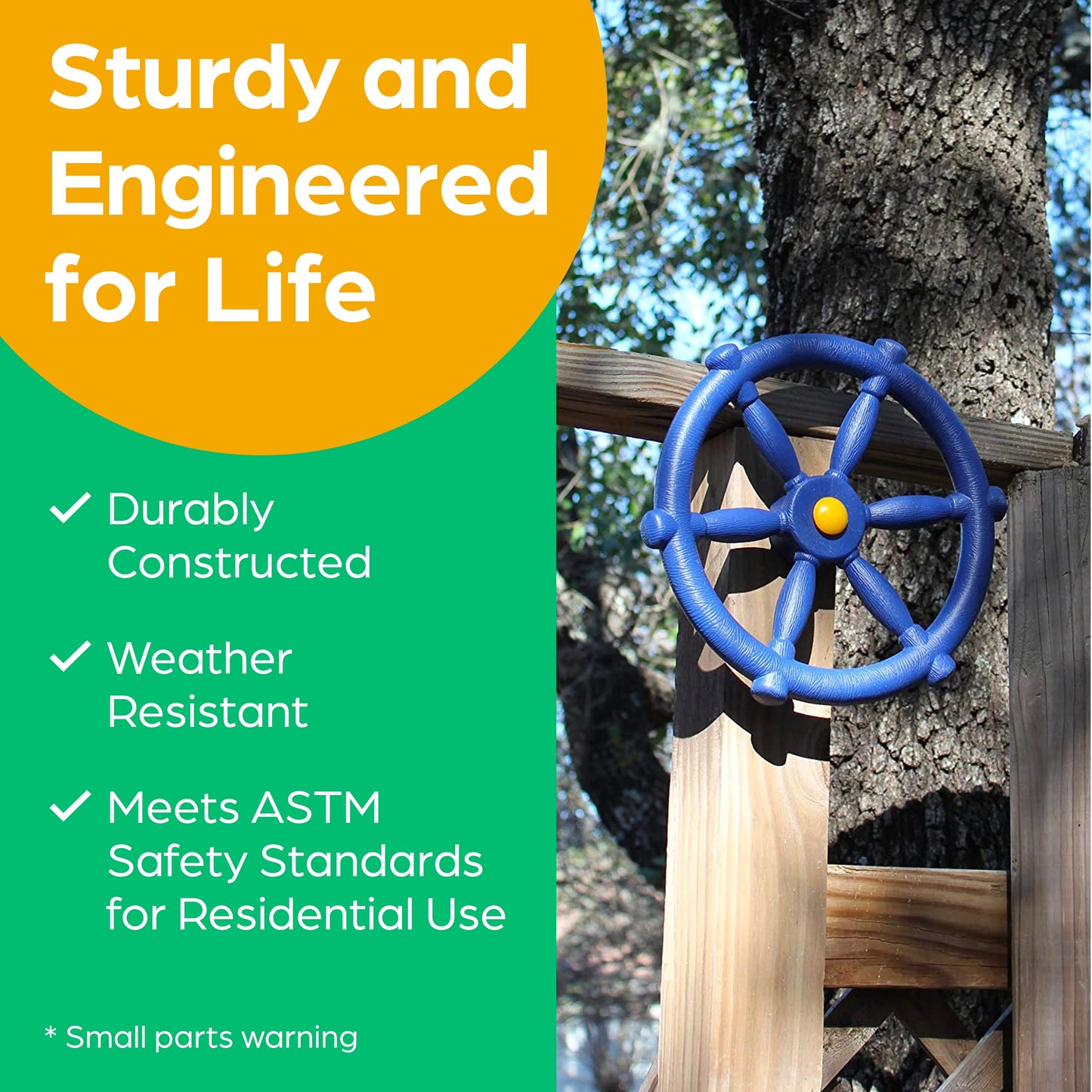 Jungle Gym Kingdom Pirate Ship Wheel for Kids — Blue Steering Wheel for Treehouse, Outdoor Playhouse & Backyard Playset